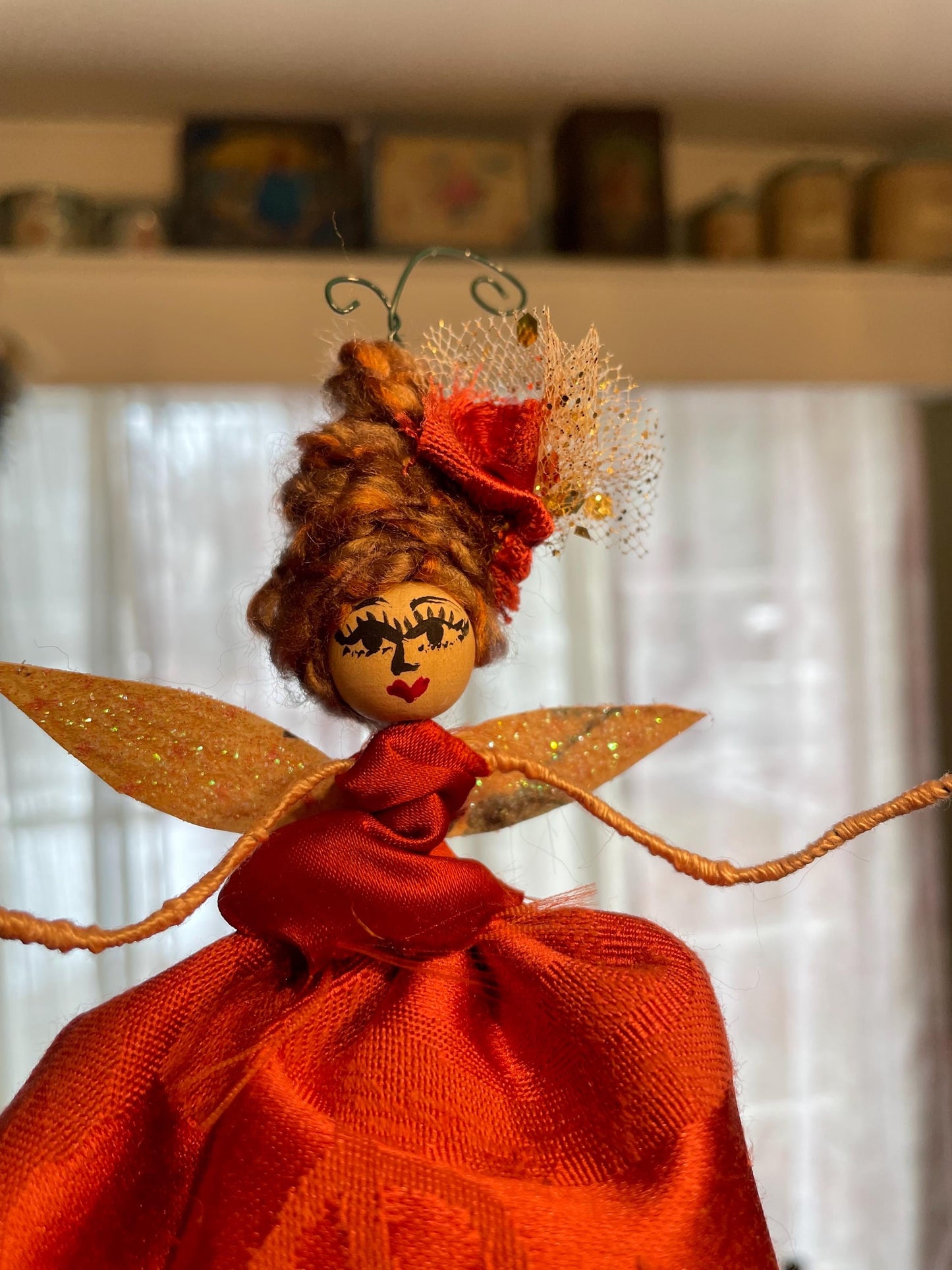 Lady in Red Fairy Ornament:Handmade Satin and Sass 8 inches tall