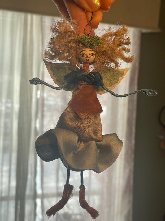 Custom Fairy Ornament: Velvet Silk Vintage Doll, 6 Inch Tall Message Fairy
