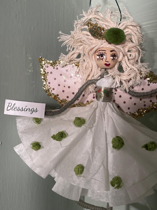 Fairy Doll Ornament: Handmade with Sparkle Wings and Blessings.