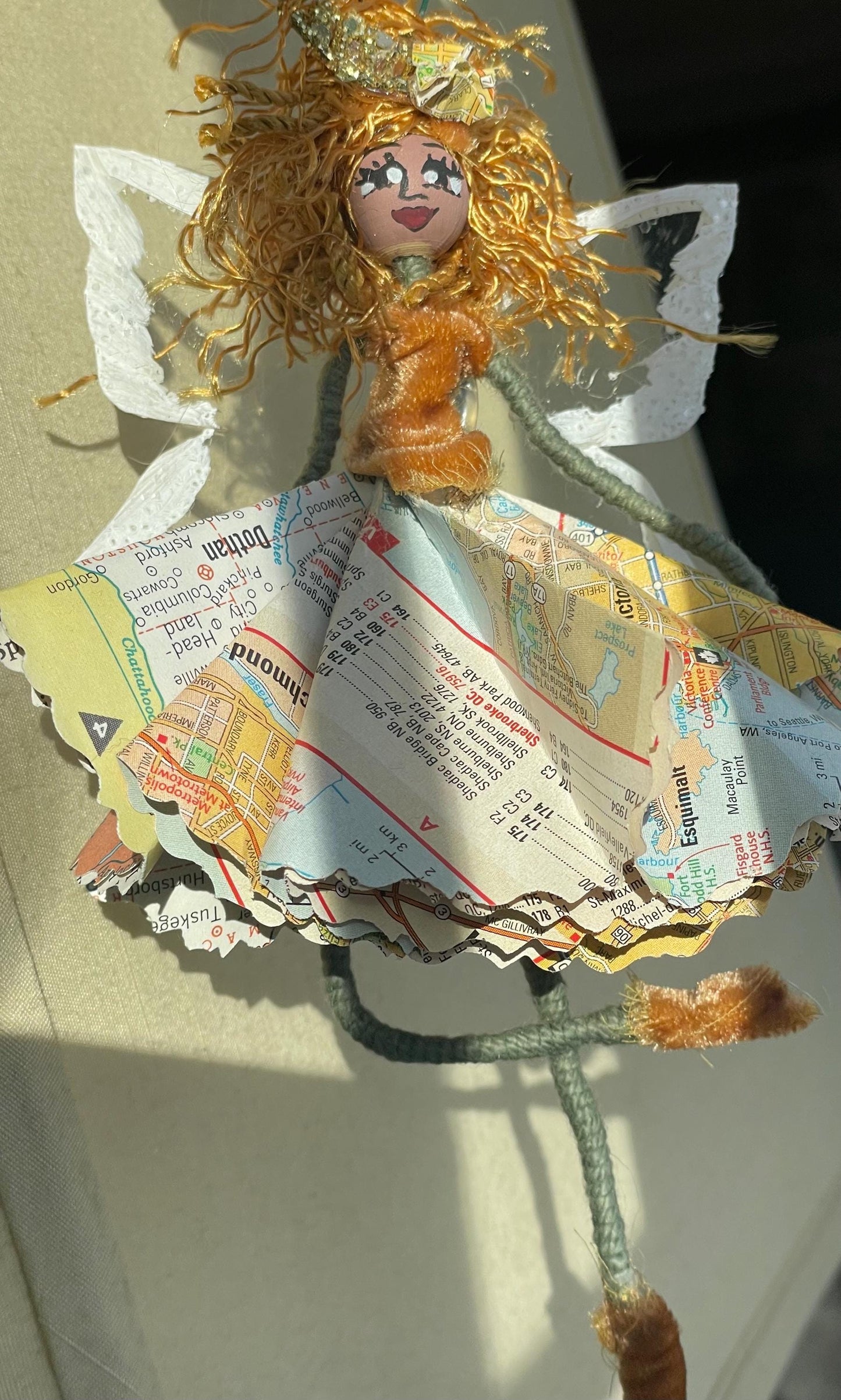 Ballerina Ornament: Handmade Fairy with Butterfly Wings 7 inches tall