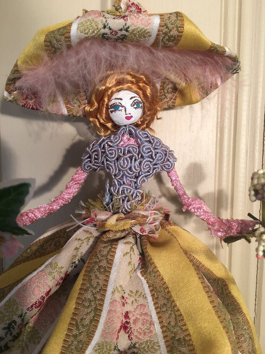Flower Lady Doll, hand painted original ornamental art , custom made fairies, dolls and ornaments.