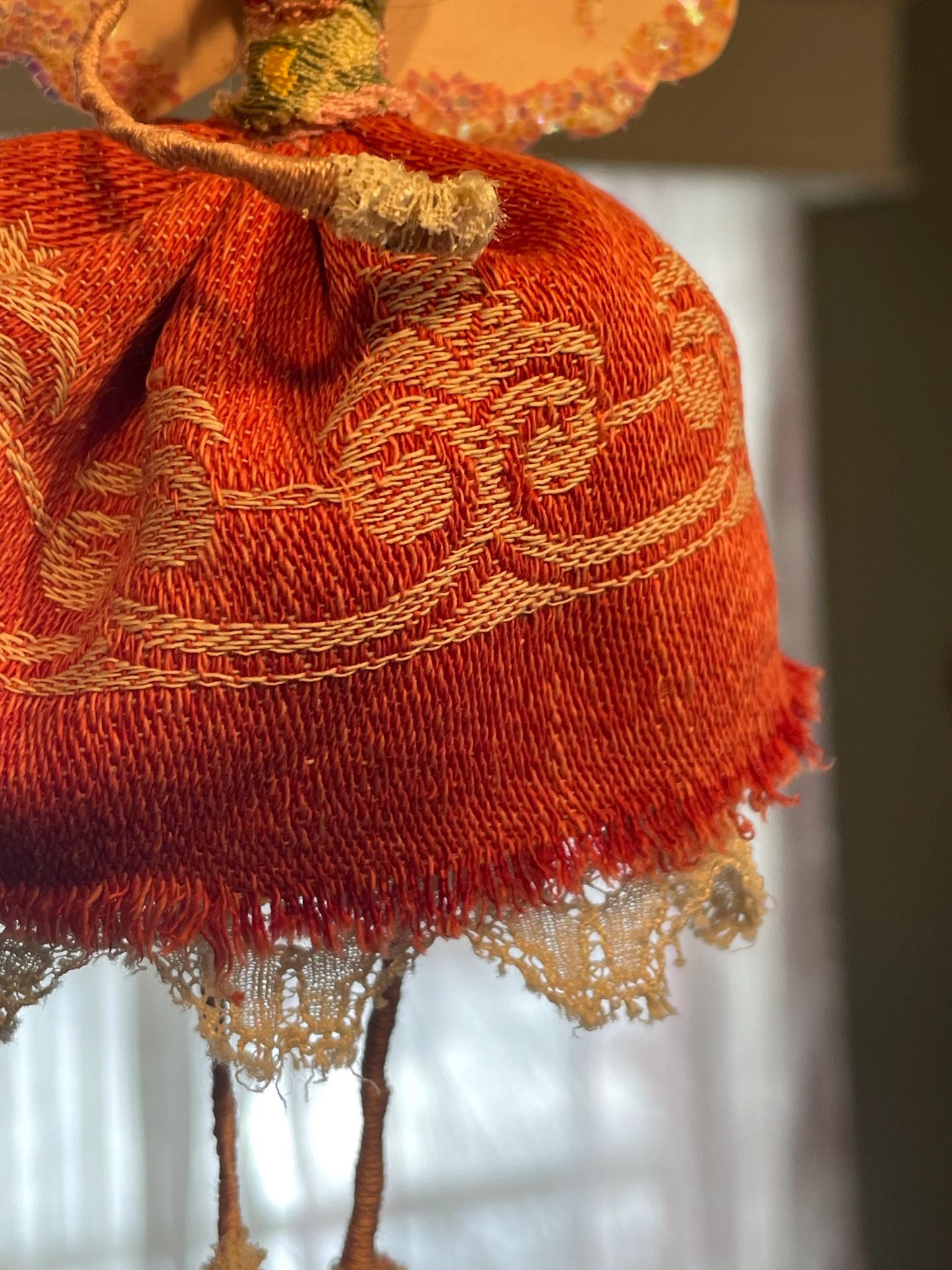 Hand-Painted Ballerina Doll: Vintage Fabric, Lace, Sparkling Wings (8 inches)