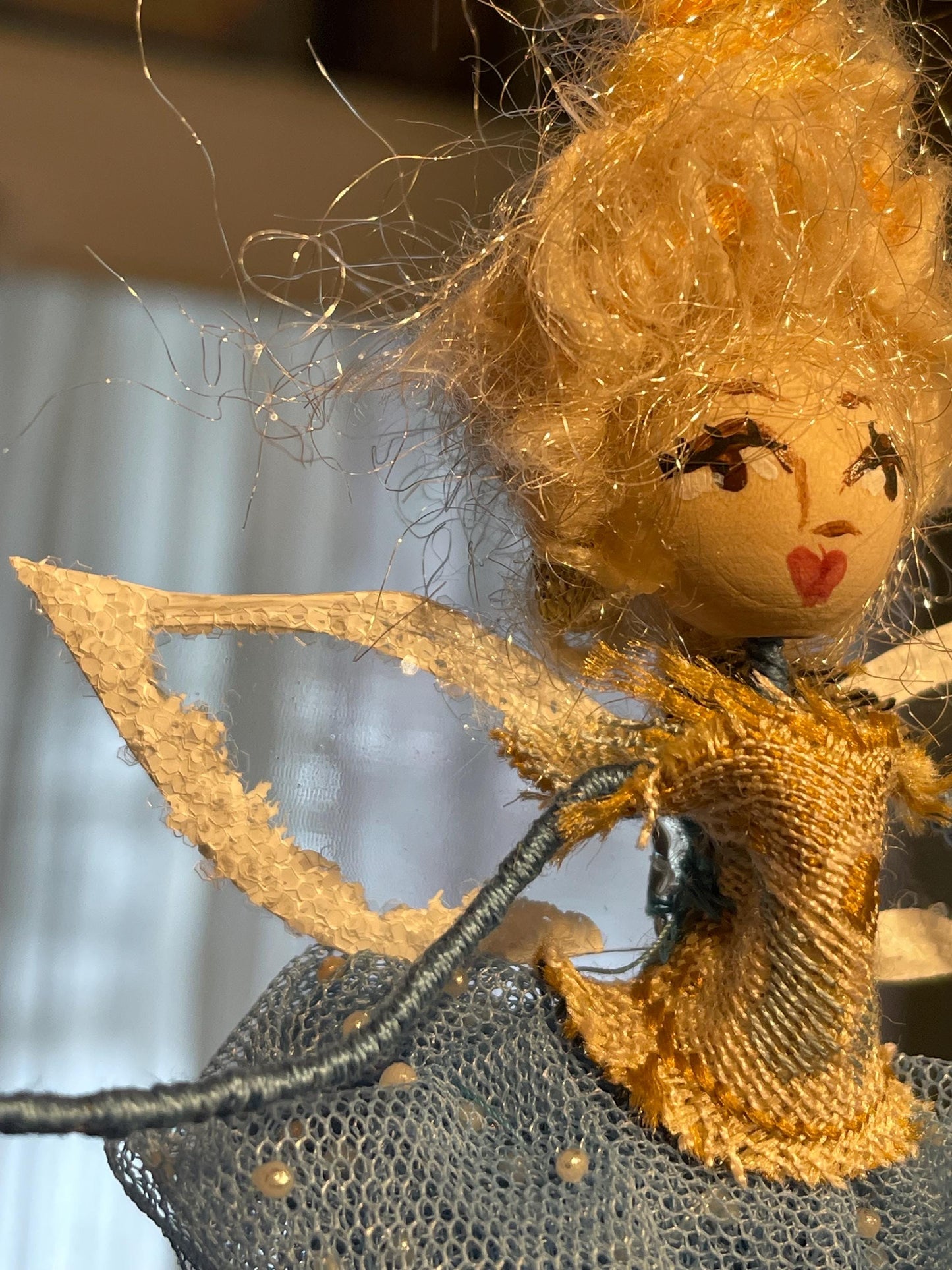 Handmade Fairy Ornament Betty Bouffant: Blue Velvet Shoes, Tulle Tutu, Beehive Hairdo (9 inches)