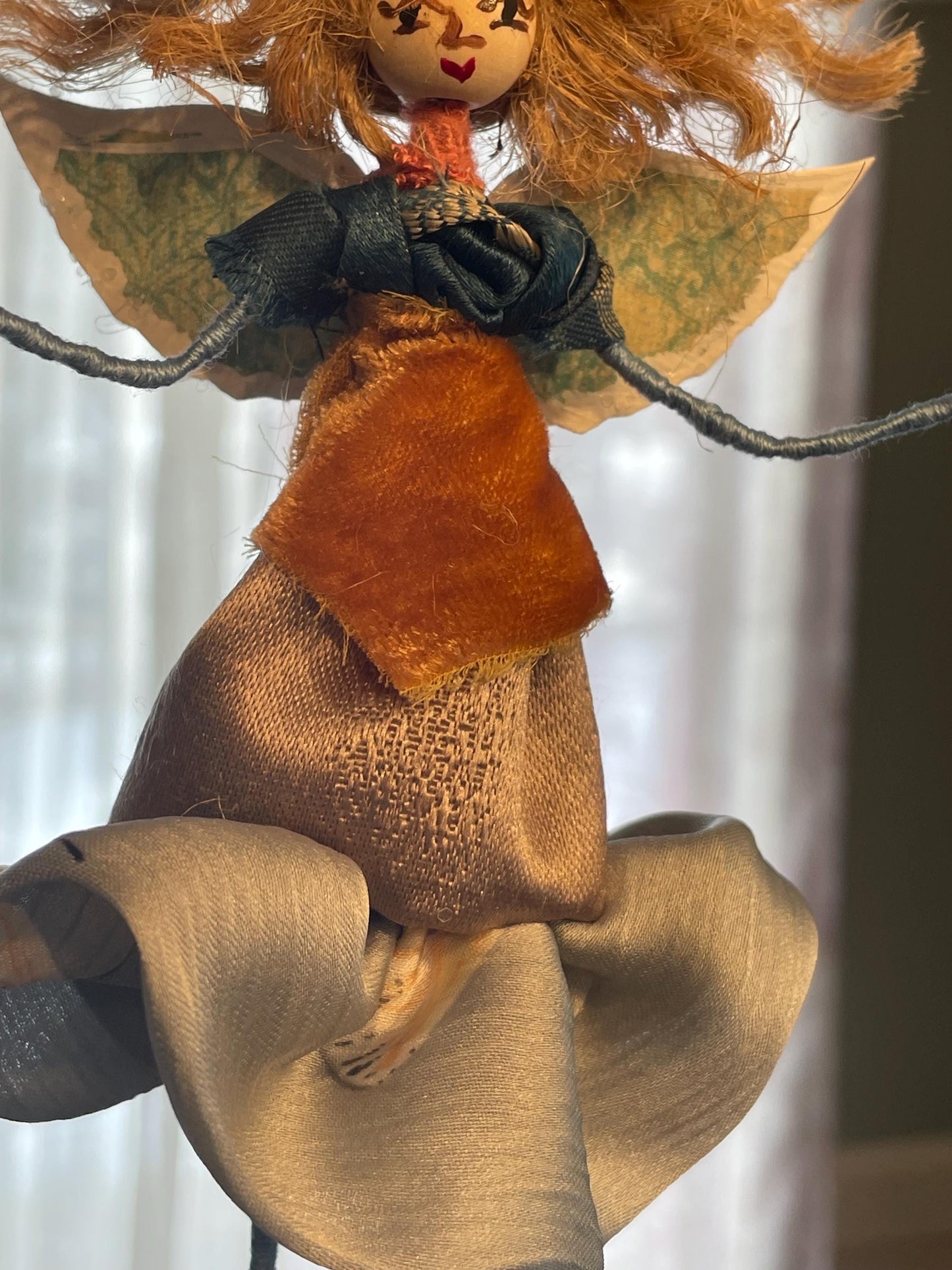 Handmade Boho Fairy: Vintage Silk and Velvet Doll Ornament 6 Inches.