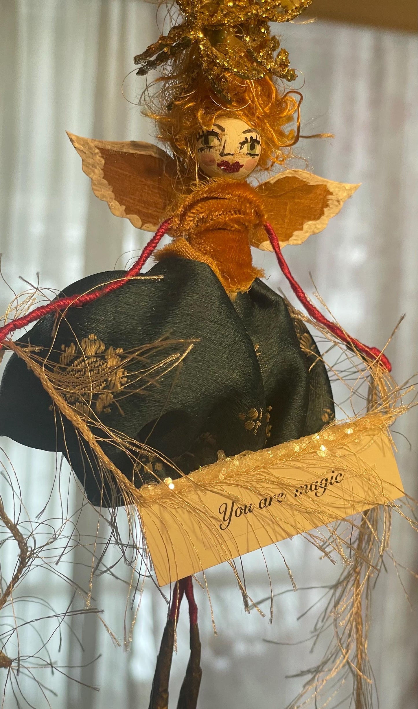 You Are Magic Fairy Doll: Vintage Velvet Lady with Golden Wings