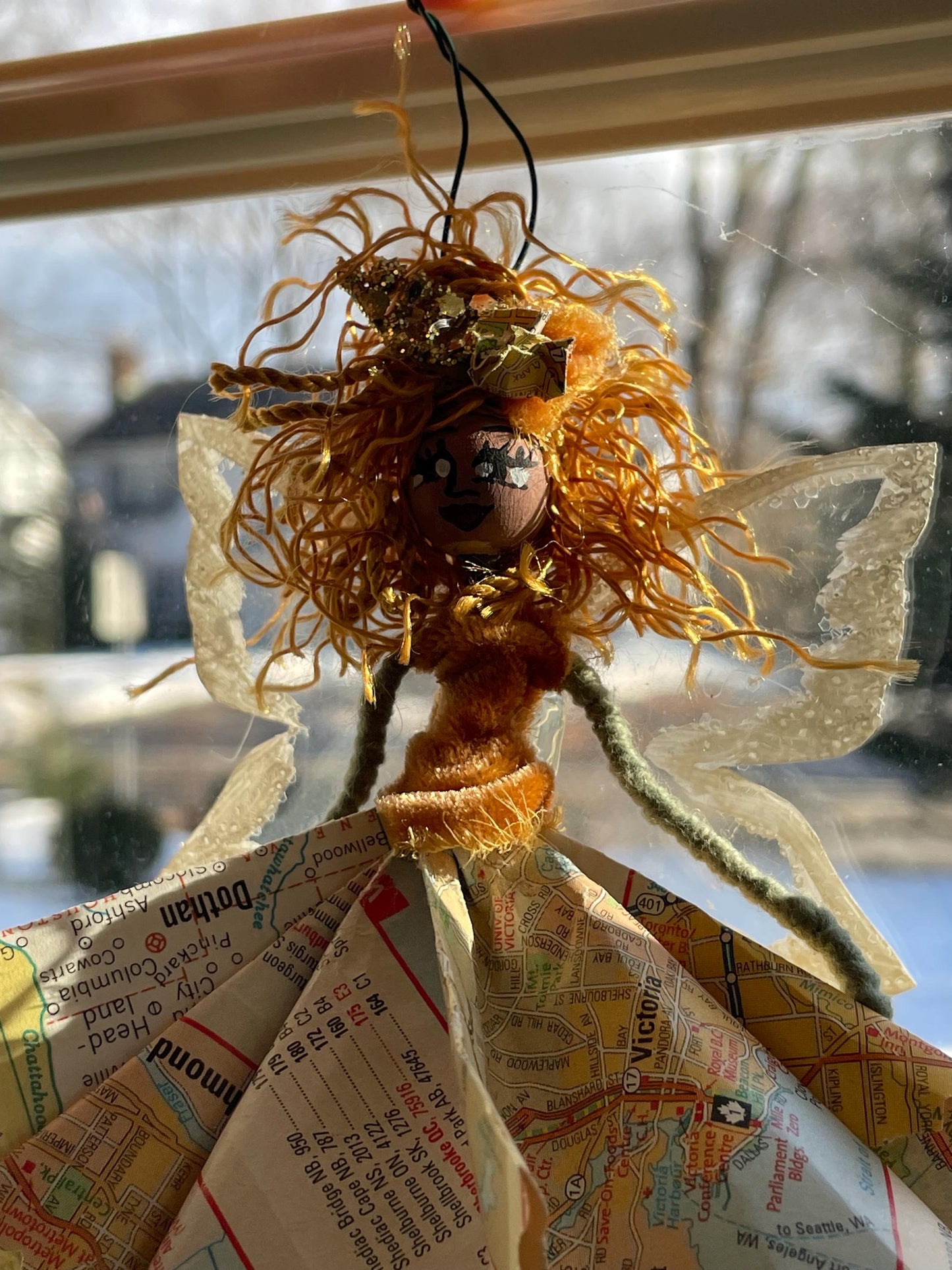 Ballerina Ornament: Handmade Fairy with Butterfly Wings 7 inches tall