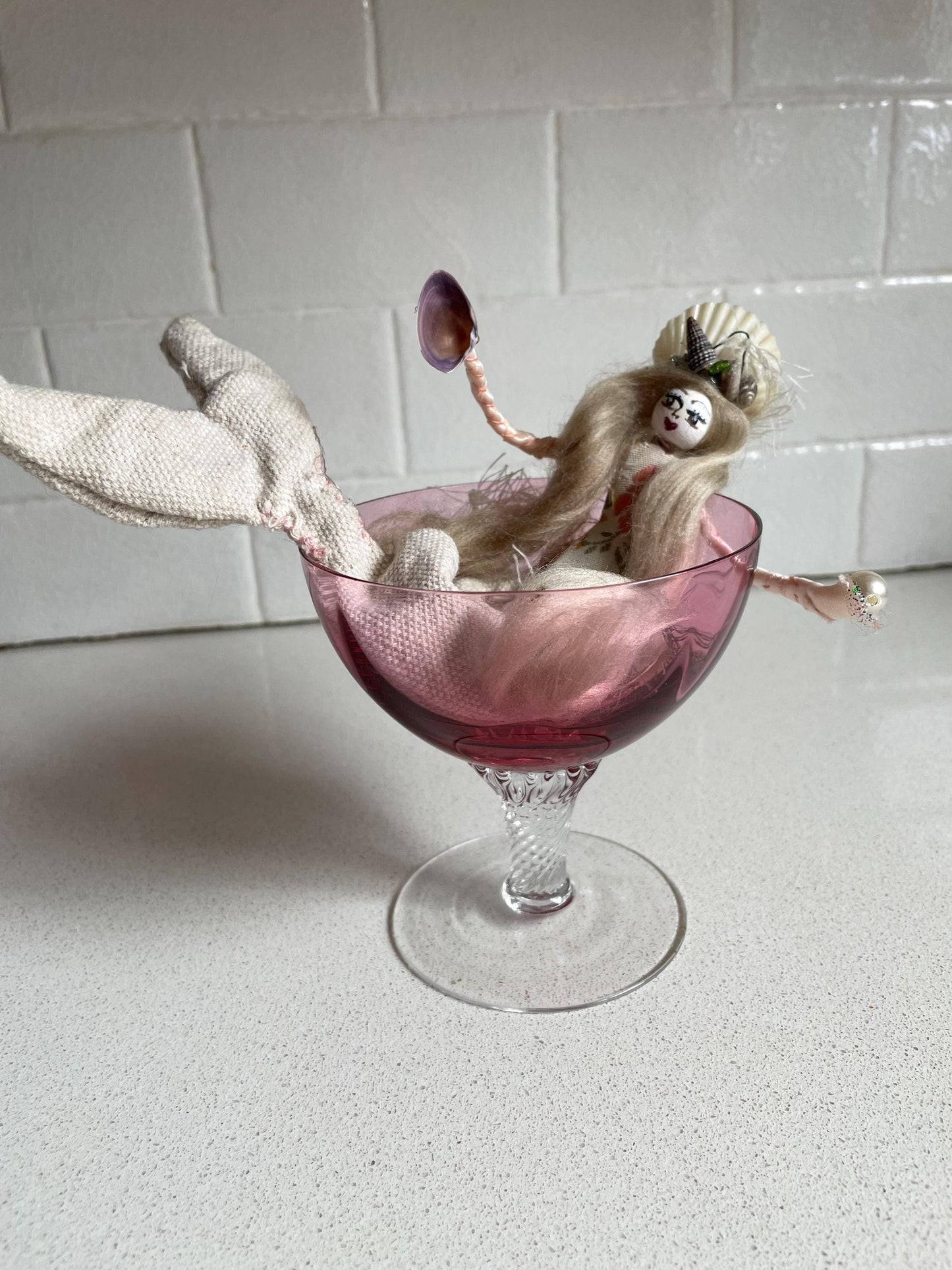 Mermaids and Margaritas: Handmade Doll withEmbroidered Bodice, Seashell Crown, Salty Dog Personality (9.5 inches)