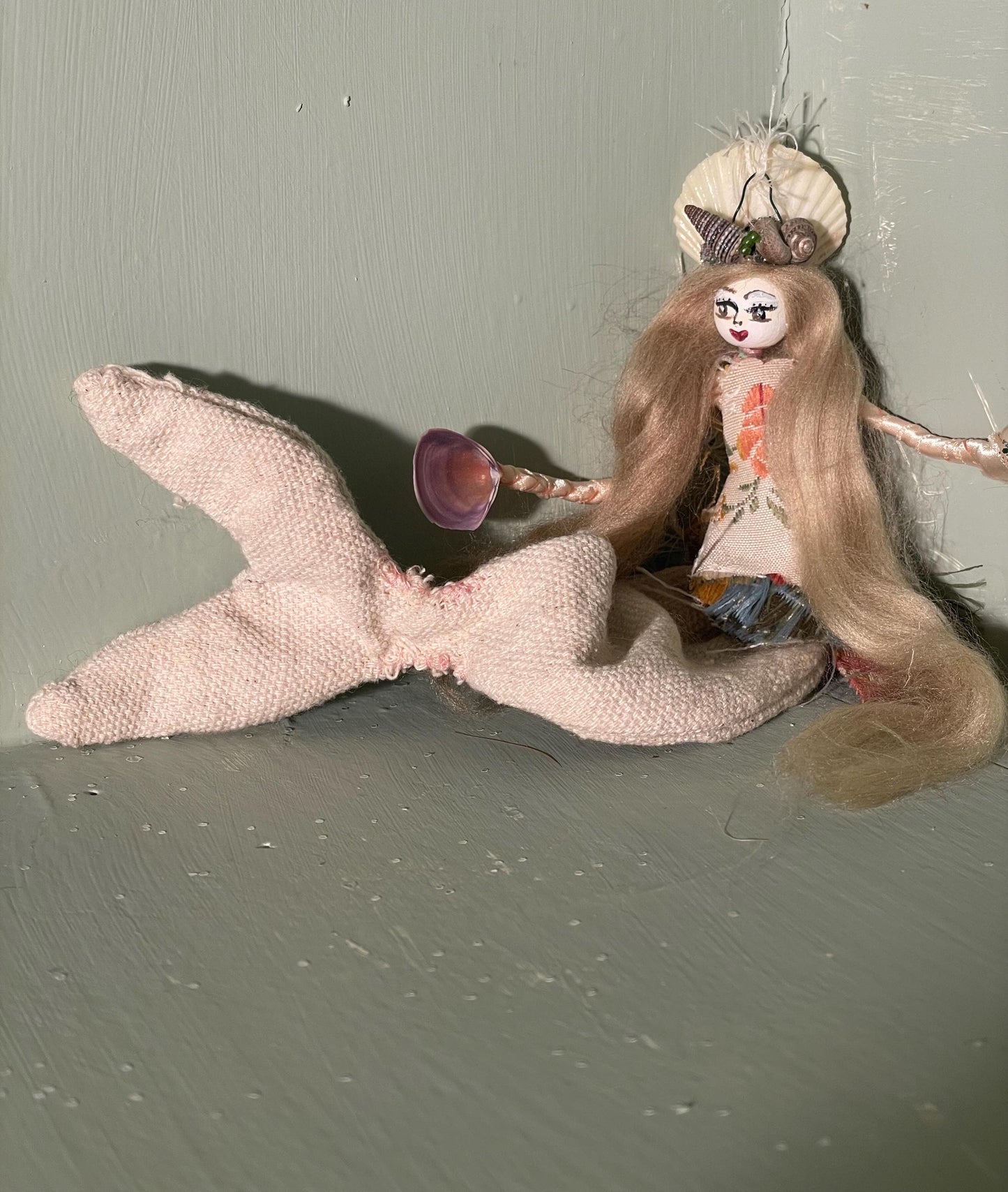 Mermaids and Margaritas: Handmade Doll withEmbroidered Bodice, Seashell Crown, Salty Dog Personality (9.5 inches)