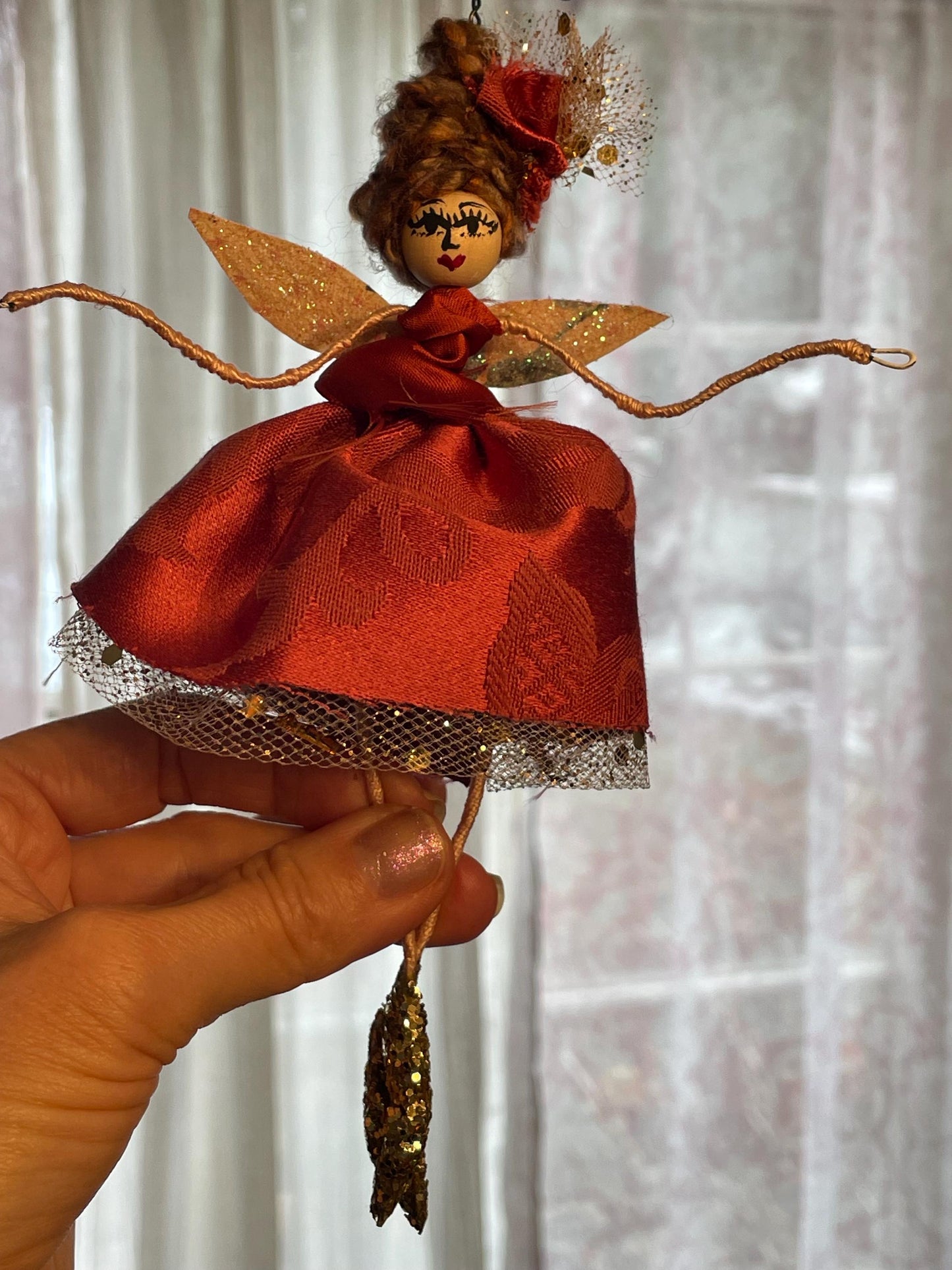 Lady in Red Fairy Ornament:Handmade Satin and Sass 8 inches tall