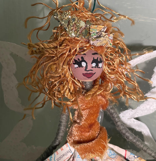 Ballerina Ornament: Handmade Fairy with Butterfly Wings 7 inches tall