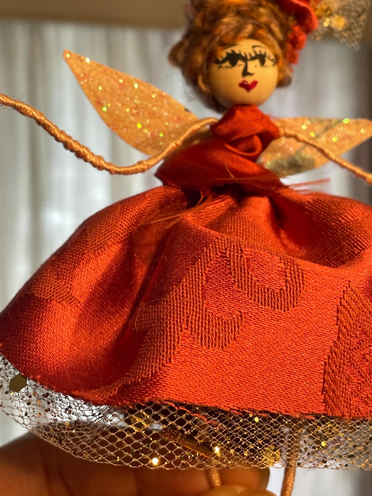 Lady in Red Fairy Ornament:Handmade Satin and Sass 8 inches tall
