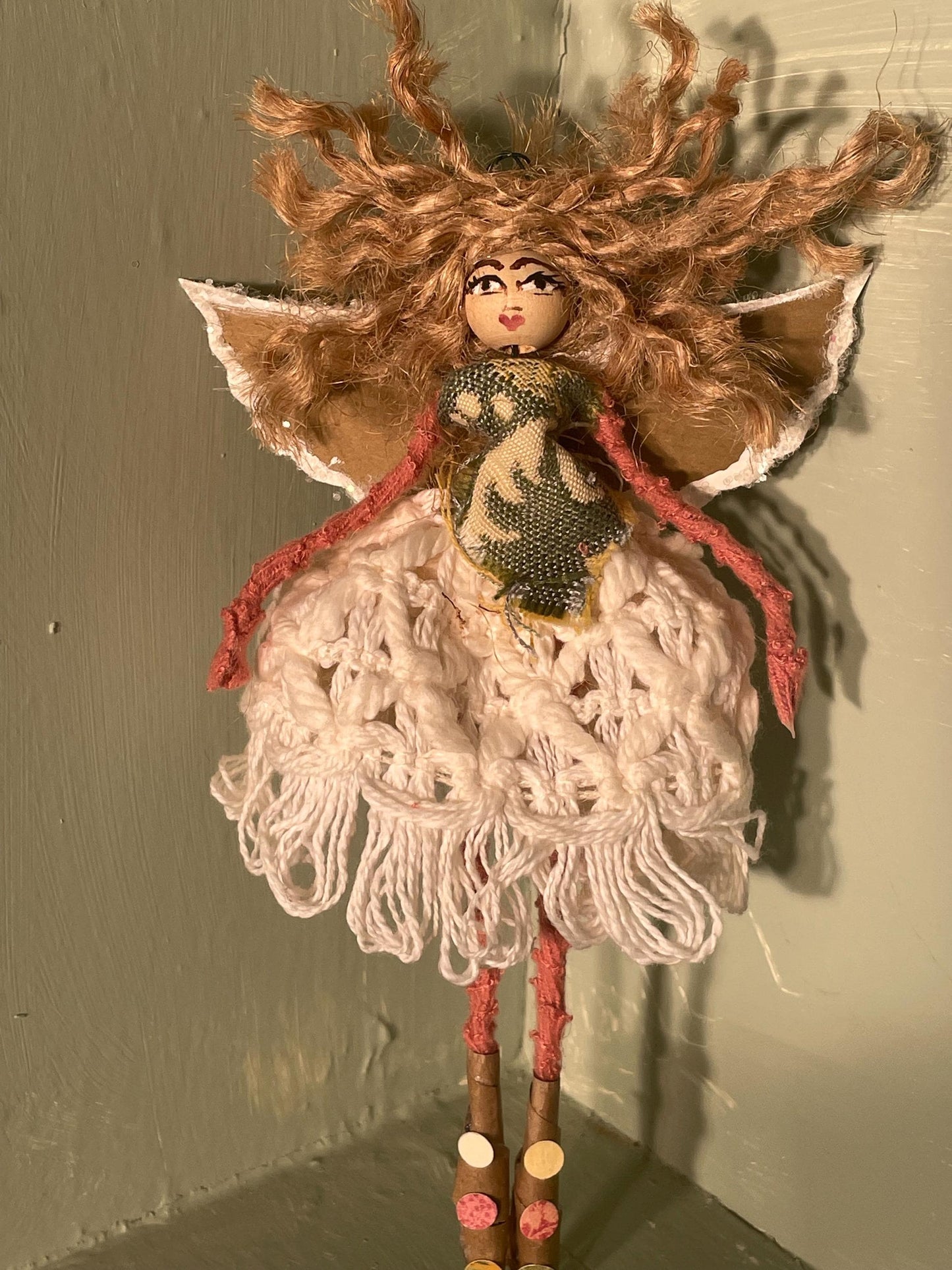 Spread Love Fairy Ornament: Handmade Happy Spirit Doll 7 inches tall.