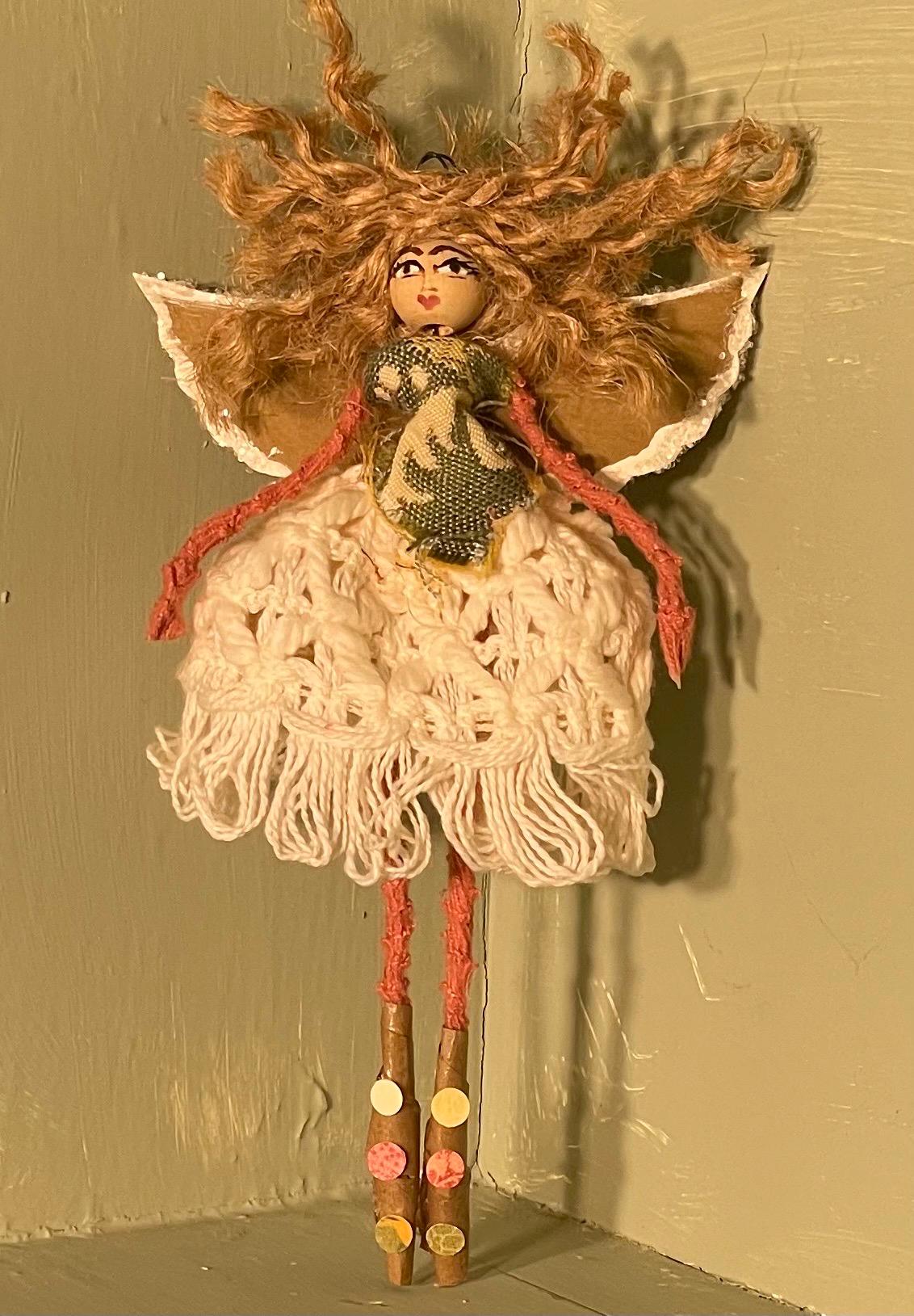 Spread Love Fairy Ornament: Handmade Happy Spirit Doll 7 inches tall.