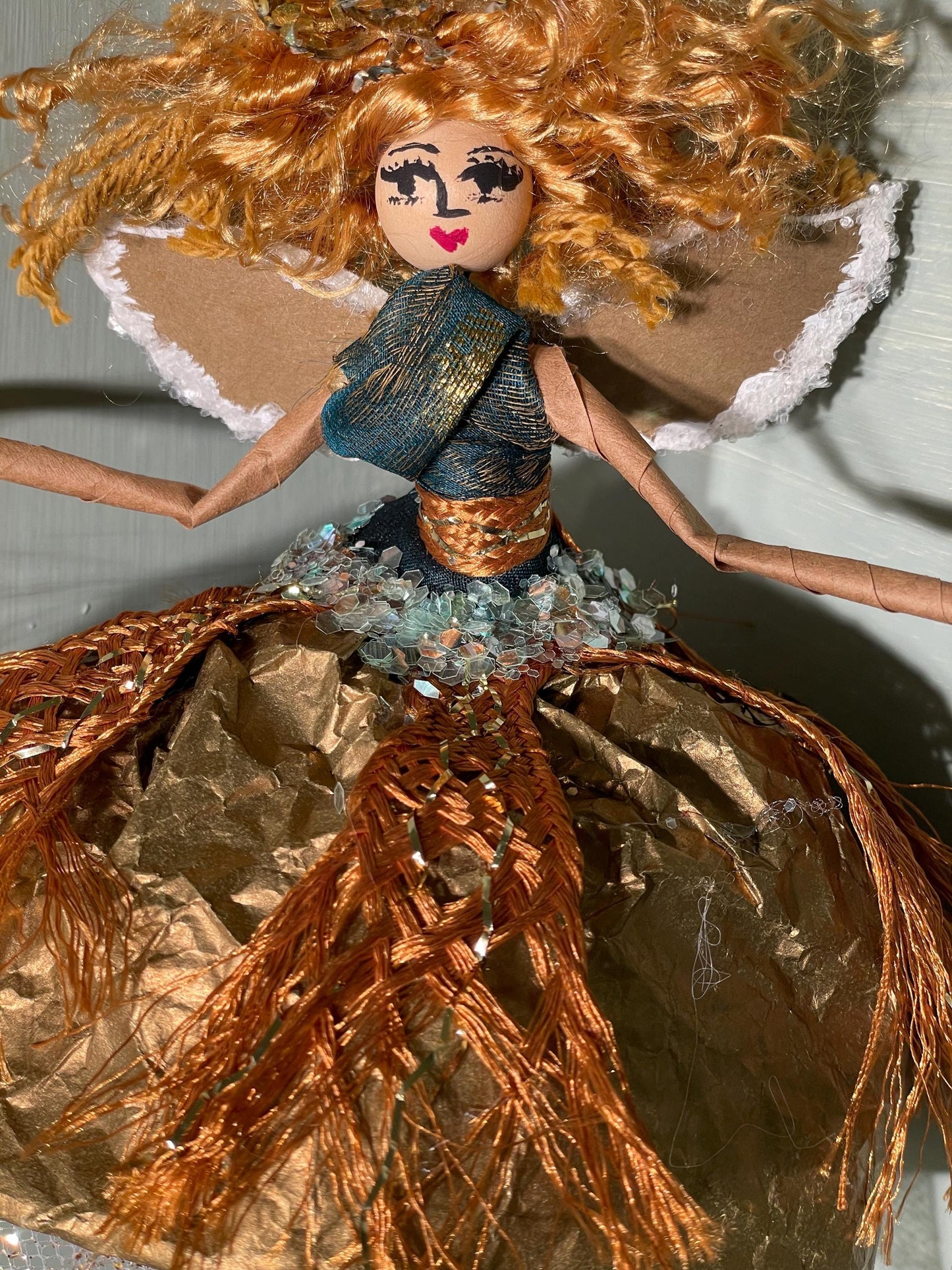 Handmade Glamour Girl Golden Fringe Fairy Ornament 10 inches