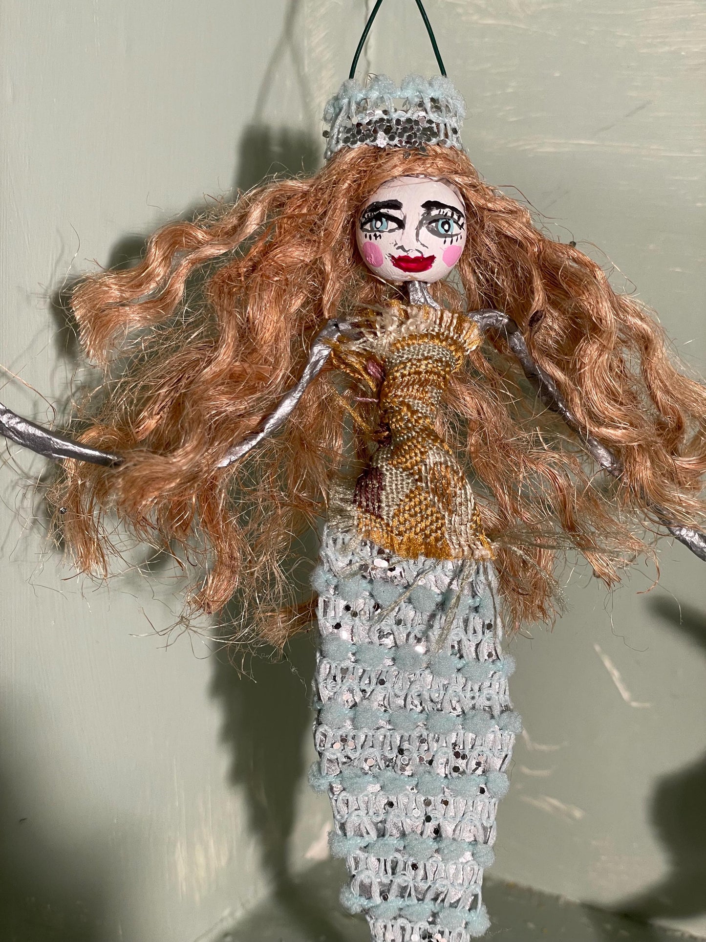 Mystical Mermaid Ornament: Handmade Glamorous Sea Hag with Glitter Scales and Tail