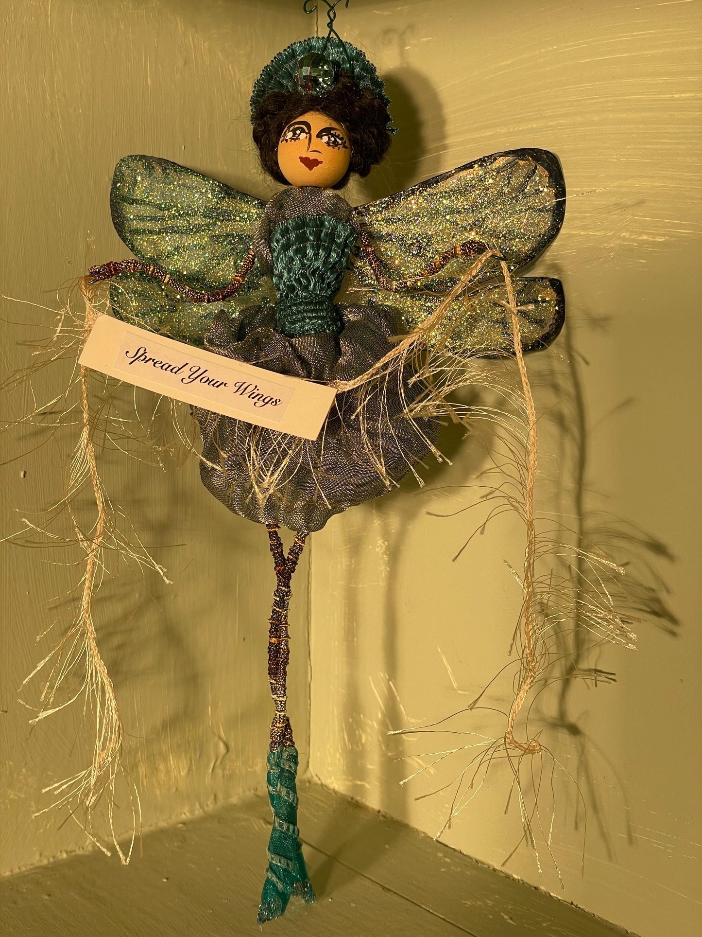Handmade Dragonfly Fairy Doll: Spread Your Wings Inspirational Message.