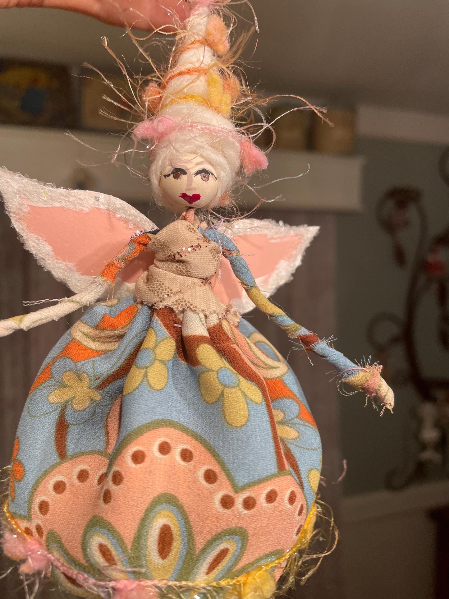 Handmade Celebration Fairy Ornament: Retro Pom Doll, 9-Inch Tall Tassel Fairy