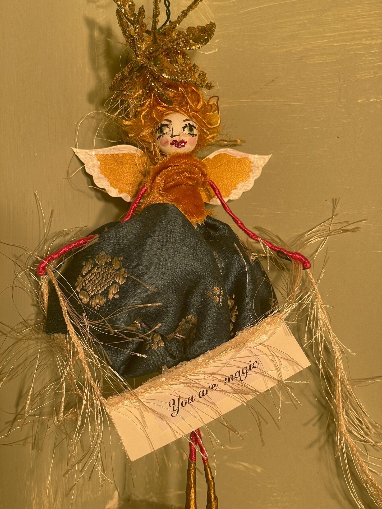 You Are Magic Fairy Doll: Vintage Velvet Lady with Golden Wings