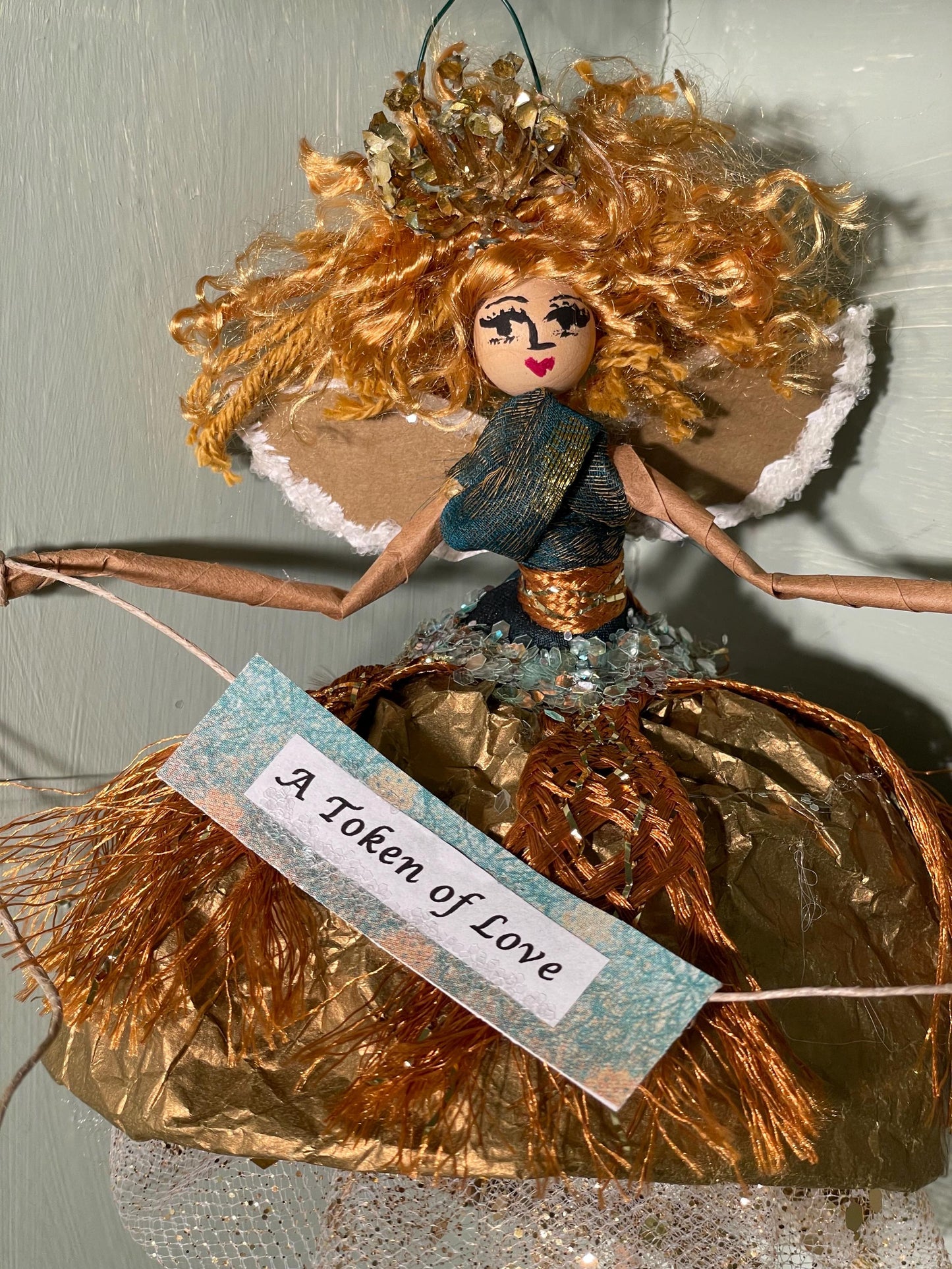 Handmade Glamour Girl Golden Fringe Fairy Ornament 10 inches