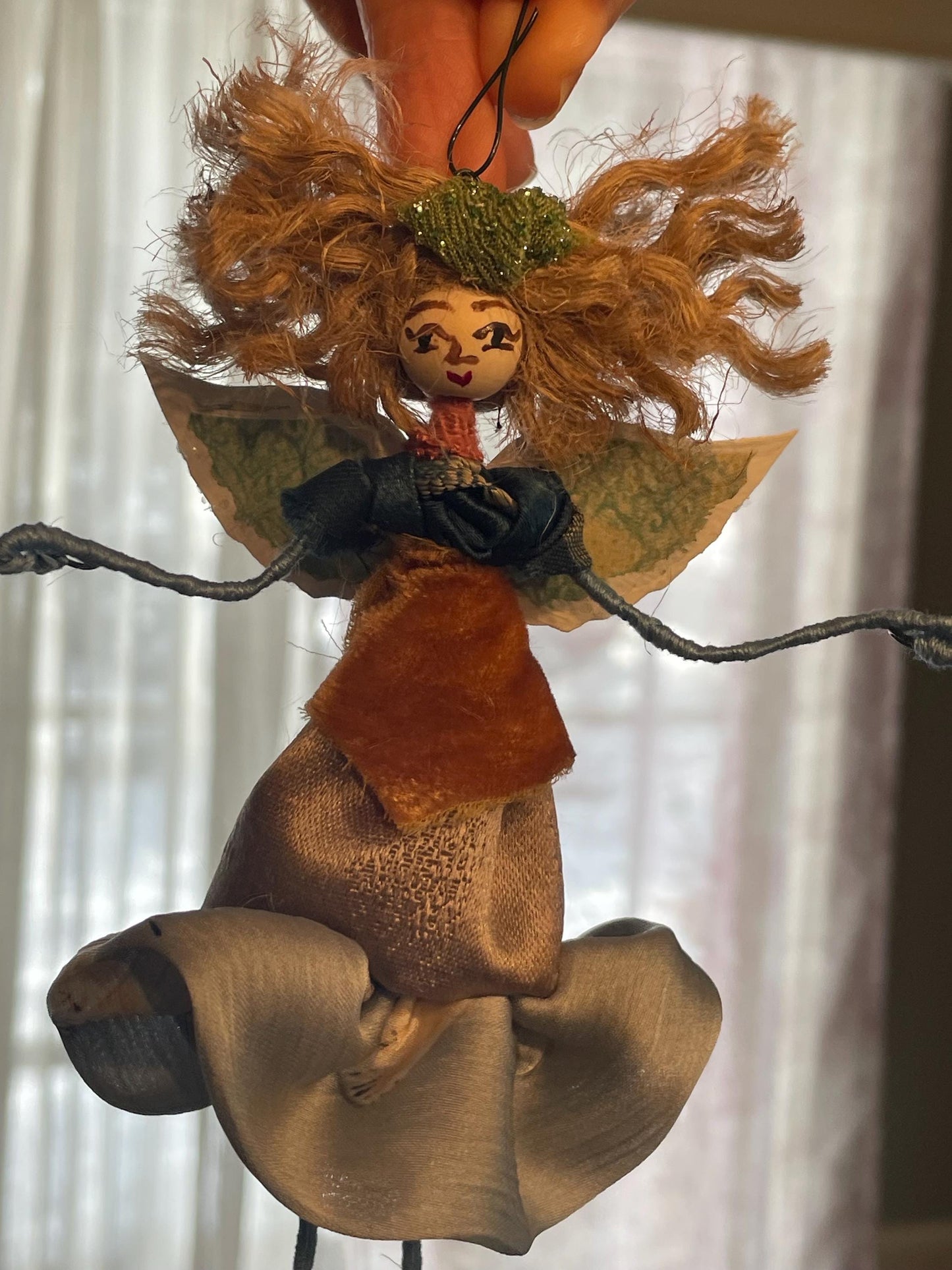 Handmade Boho Fairy: Vintage Silk and Velvet Doll Ornament 6 Inches.