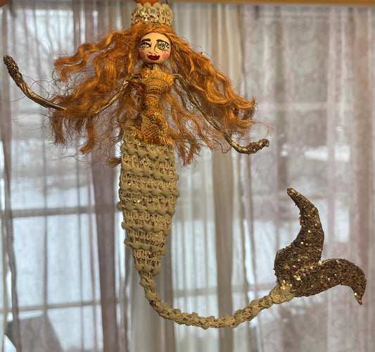 Mystical Mermaid Ornament: Handmade Glamorous Sea Hag with Glitter Scales and Tail