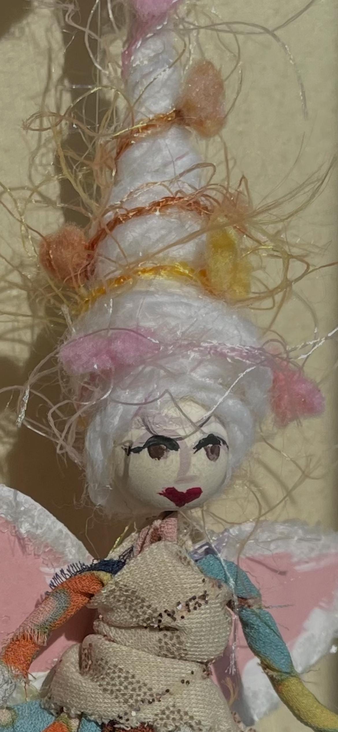 Handmade Celebration Fairy Ornament: Retro Pom Doll, 9-Inch Tall Tassel Fairy