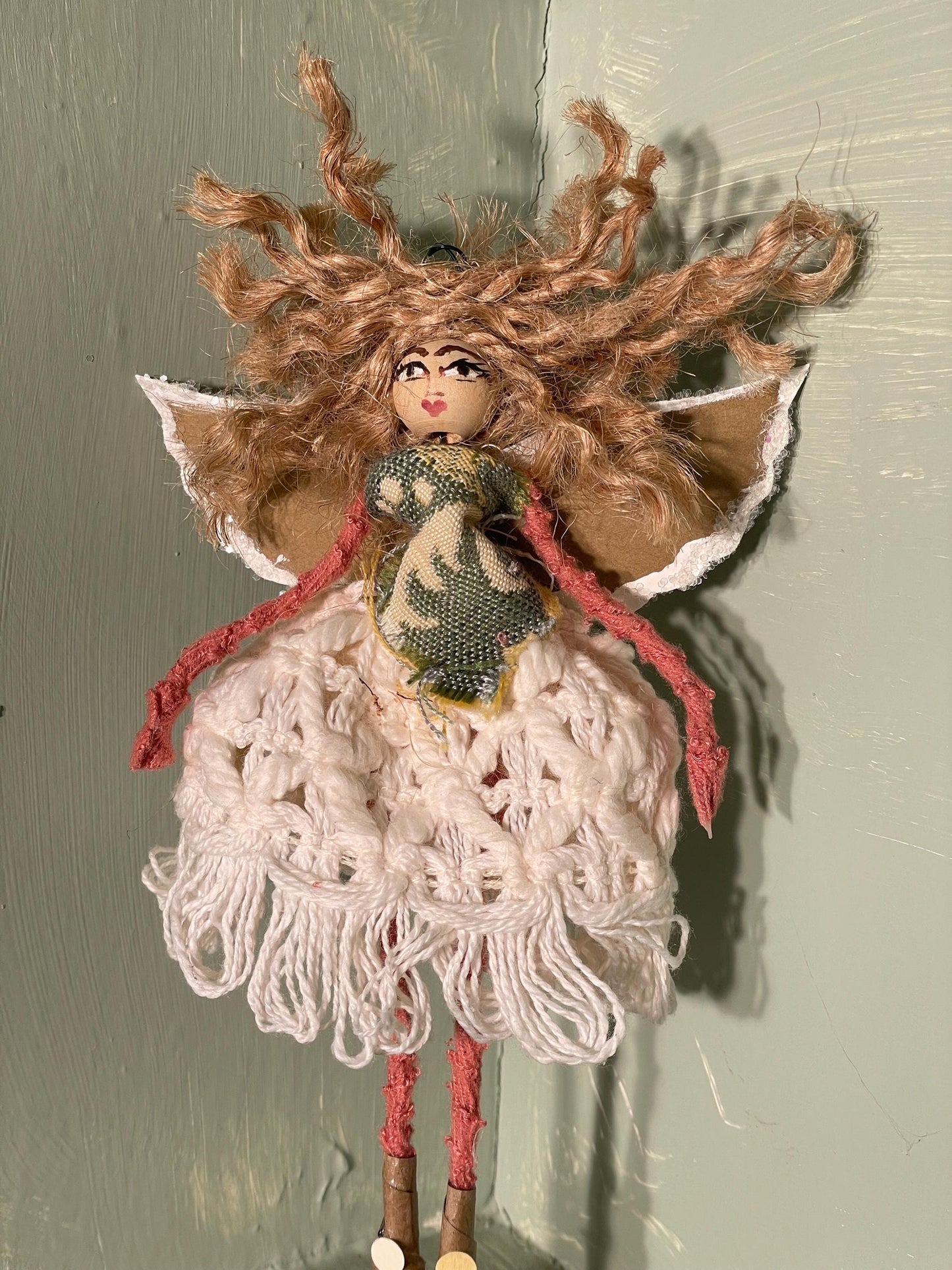 Spread Love Fairy Ornament: Handmade Happy Spirit Doll 7 inches tall.