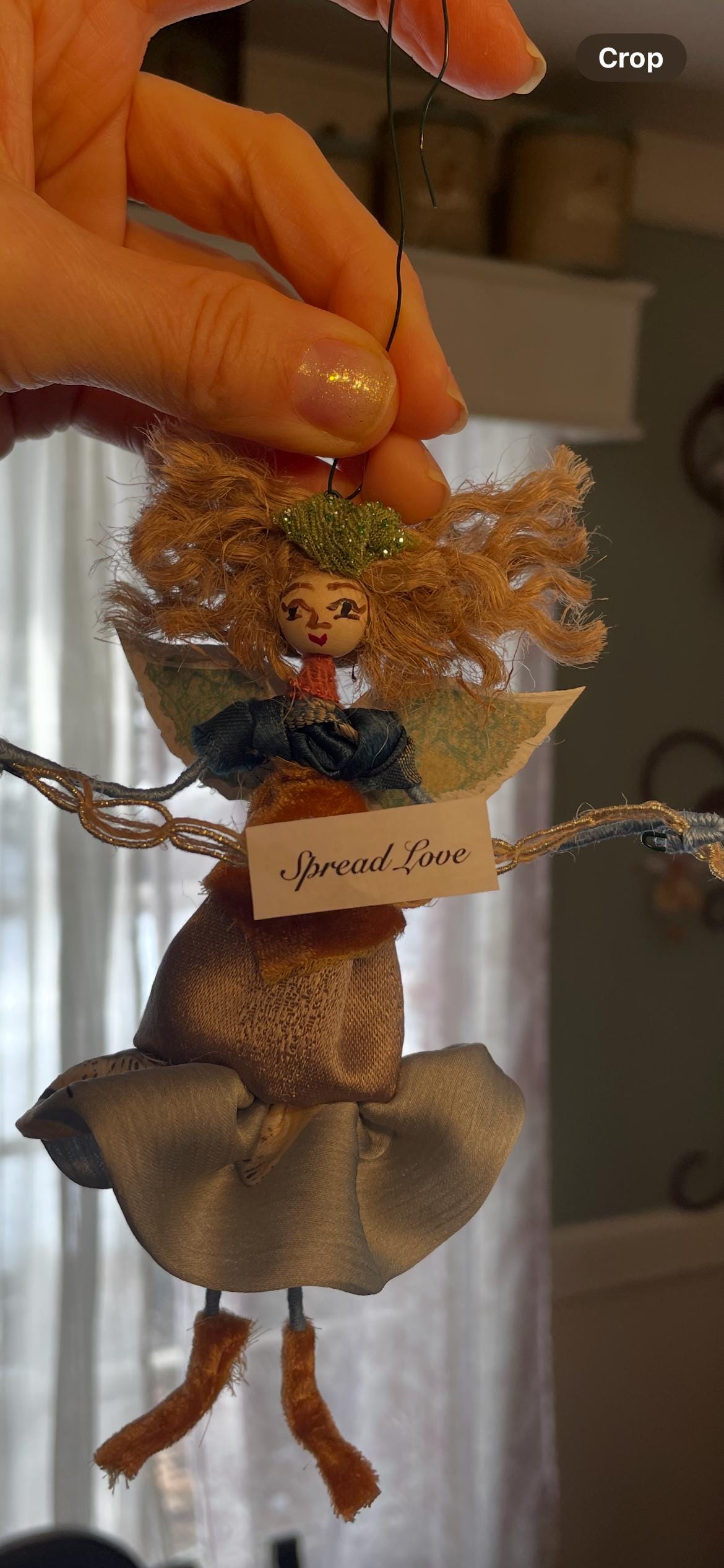 Custom Fairy Ornament: Velvet Silk Vintage Doll, 6 Inch Tall Message Fairy