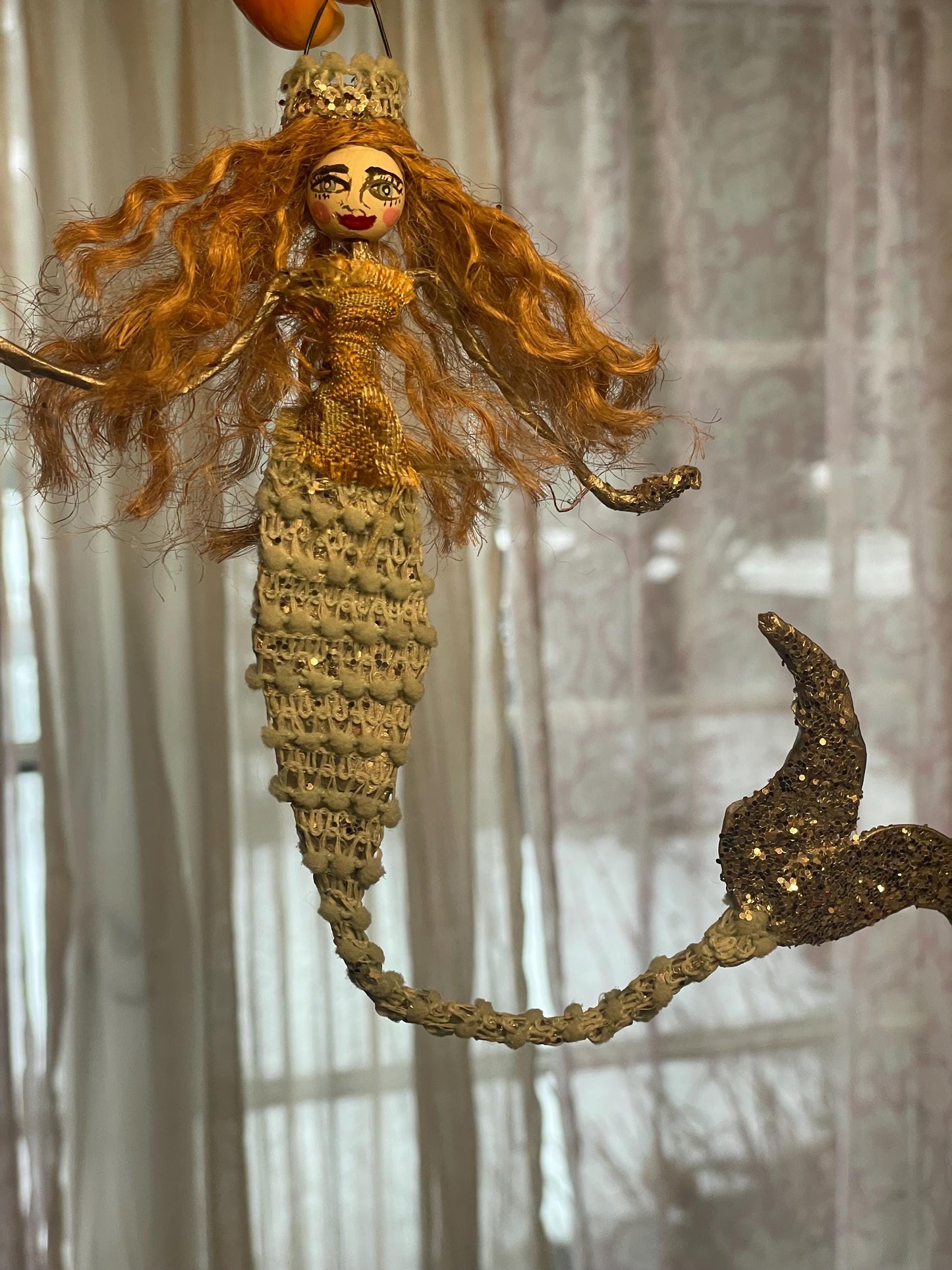 Mystical Mermaid Ornament: Handmade Glamorous Sea Hag with Glitter Scales and Tail