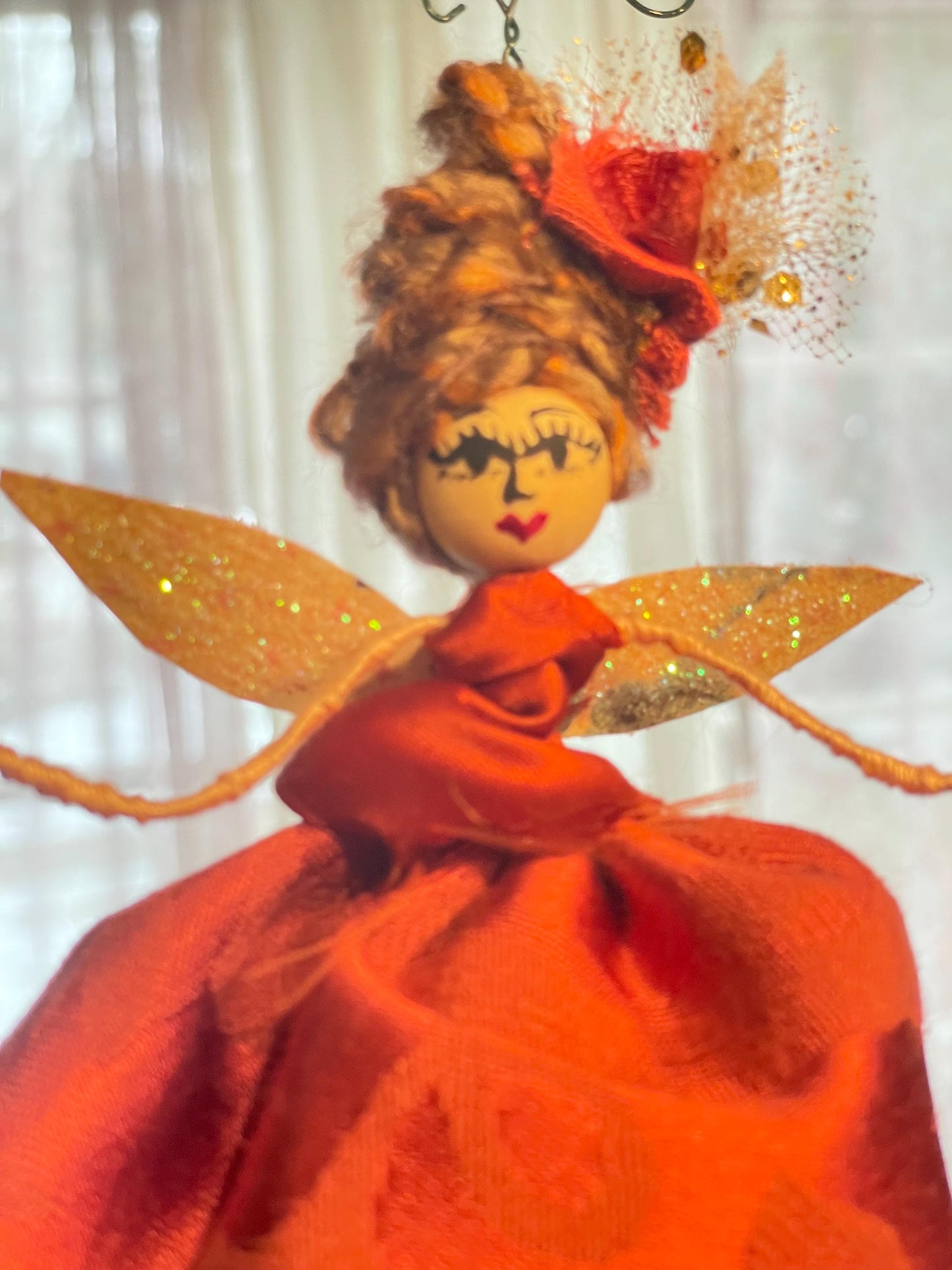 Lady in Red Fairy Ornament:Handmade Satin and Sass 8 inches tall