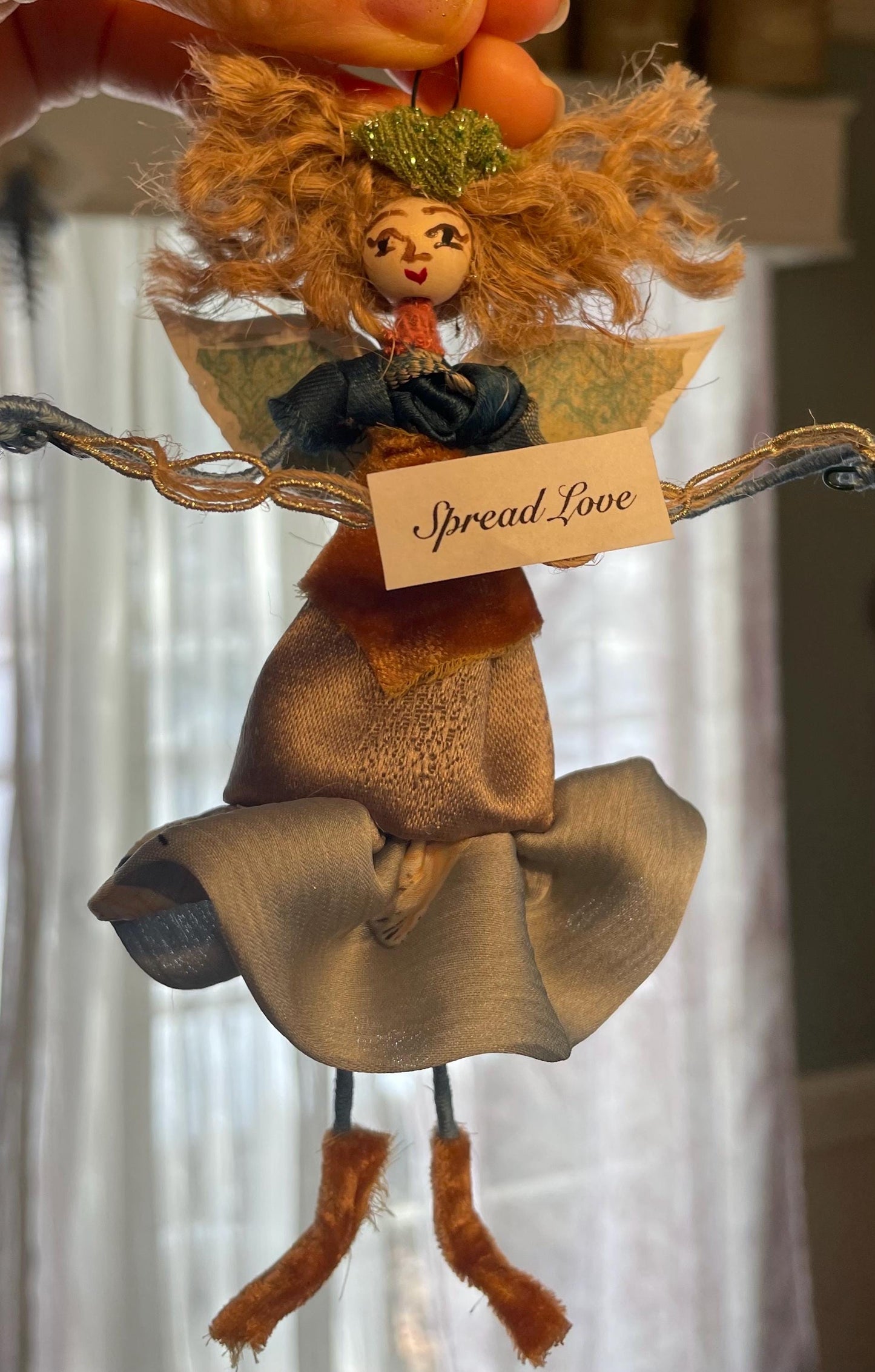 Custom Fairy Ornament: Velvet Silk Vintage Doll, 6 Inch Tall Message Fairy