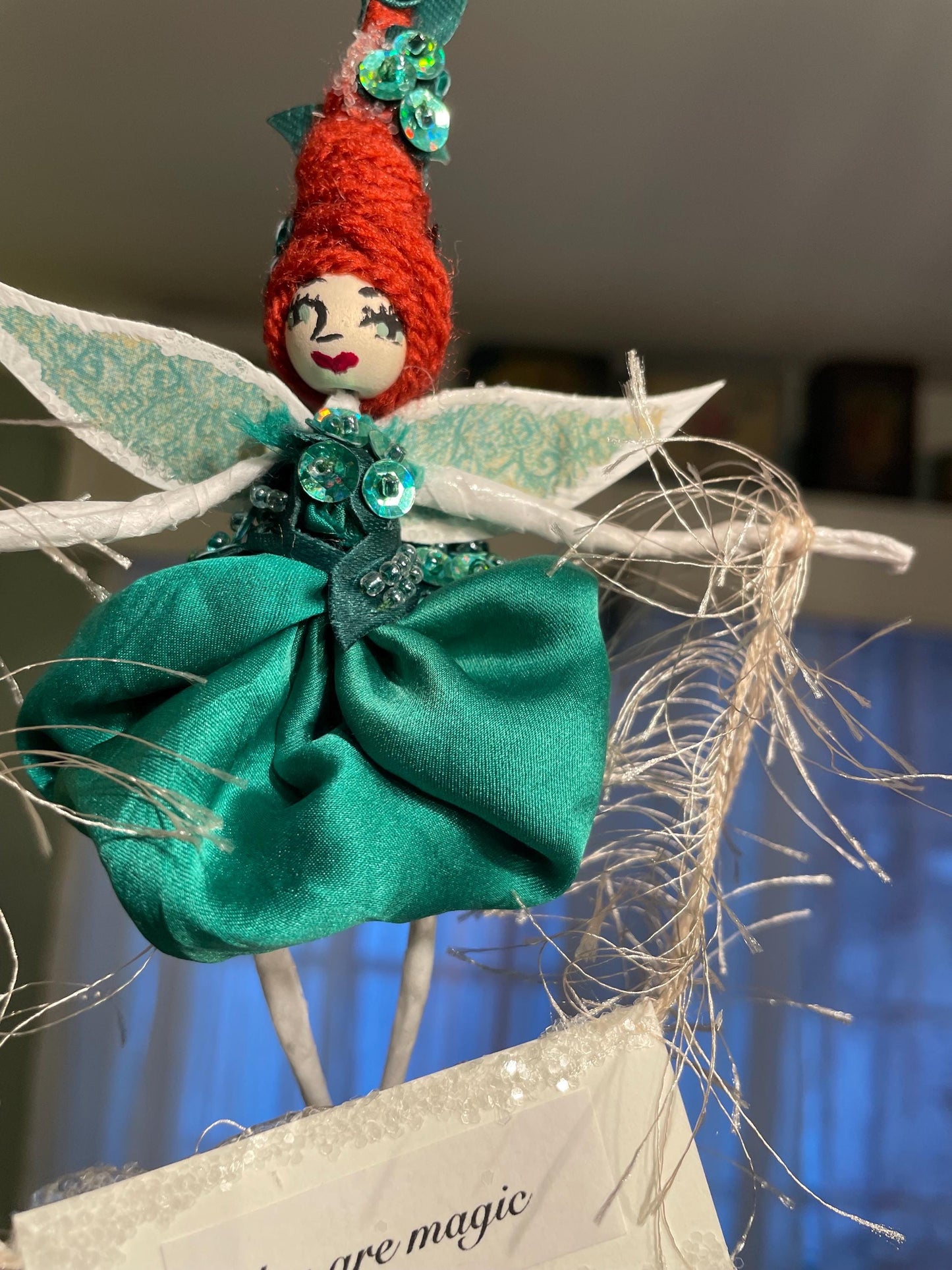 St. Patrick’s Day Fairy Decoration Green Silk and Sequin Handmade Doll