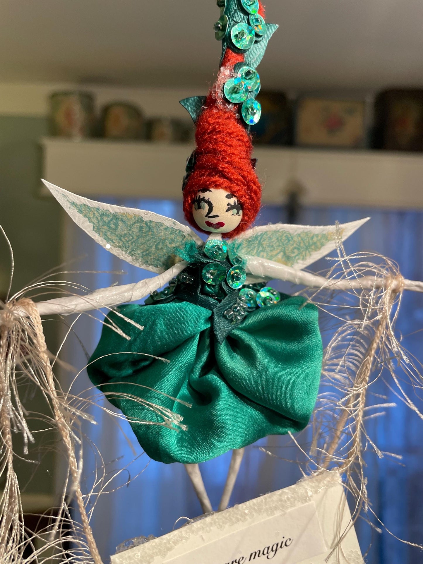 St. Patrick’s Day Fairy Decoration Green Silk and Sequin Handmade Doll