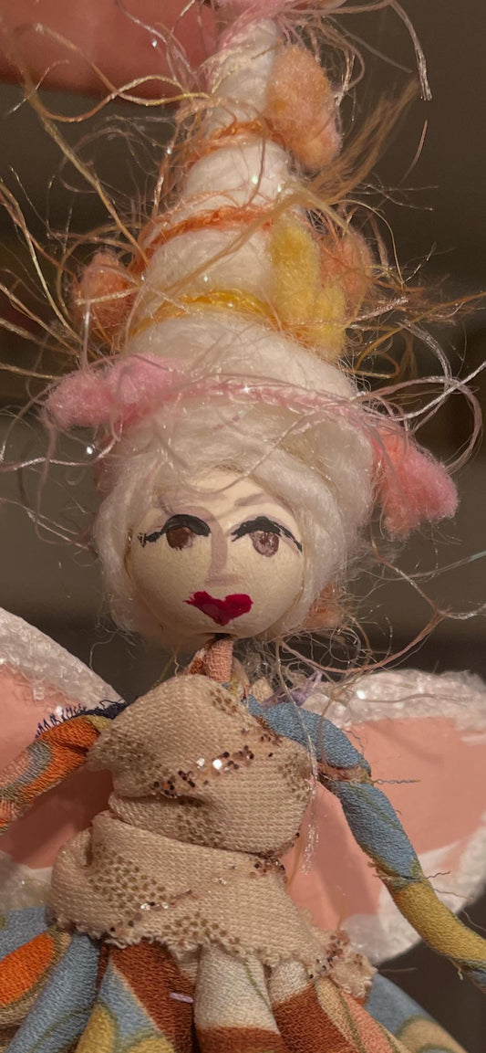 Handmade Celebration Fairy Ornament: Retro Pom Doll, 9-Inch Tall Tassel Fairy