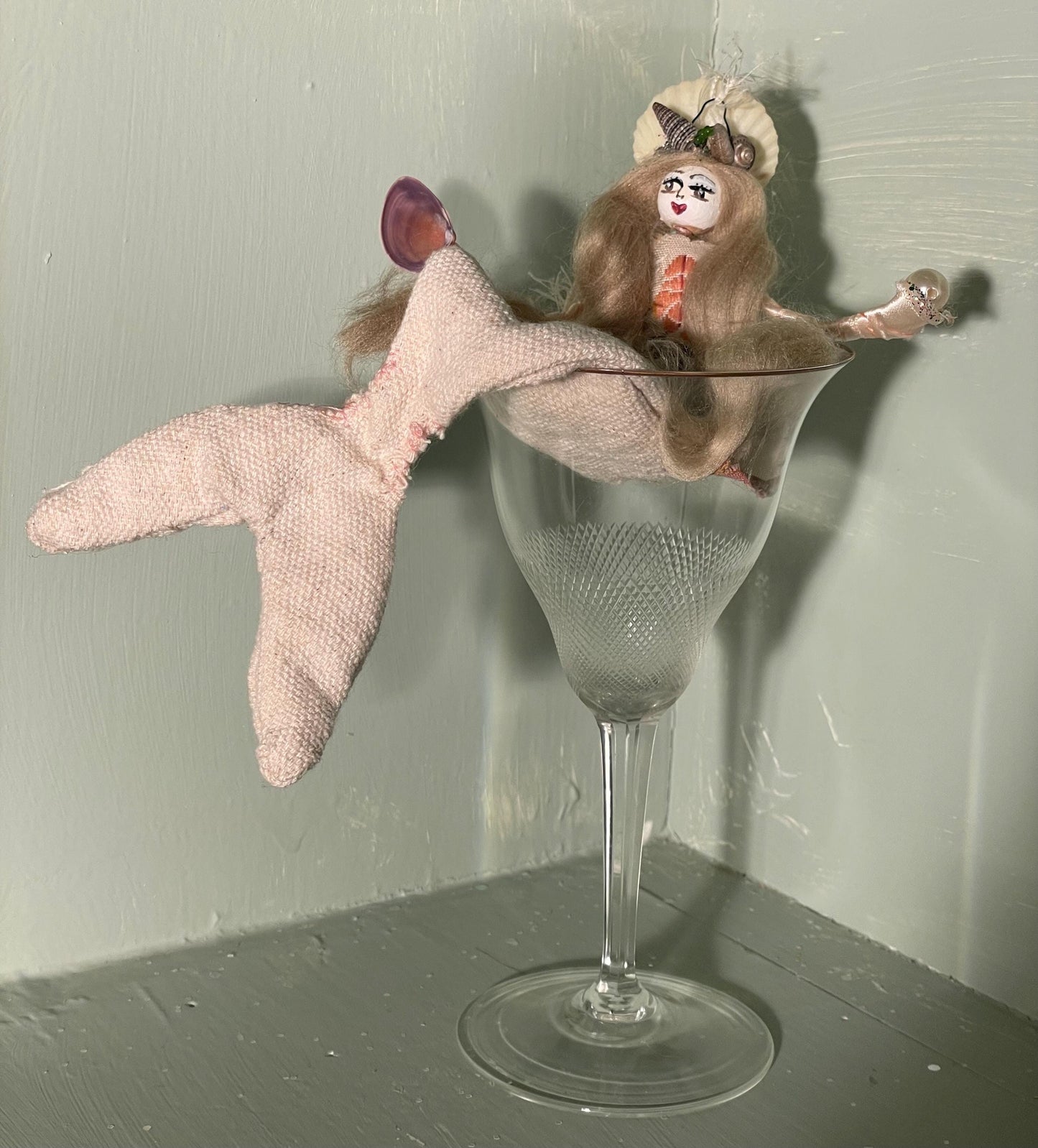 Mermaids and Margaritas: Handmade Doll withEmbroidered Bodice, Seashell Crown, Salty Dog Personality (9.5 inches)