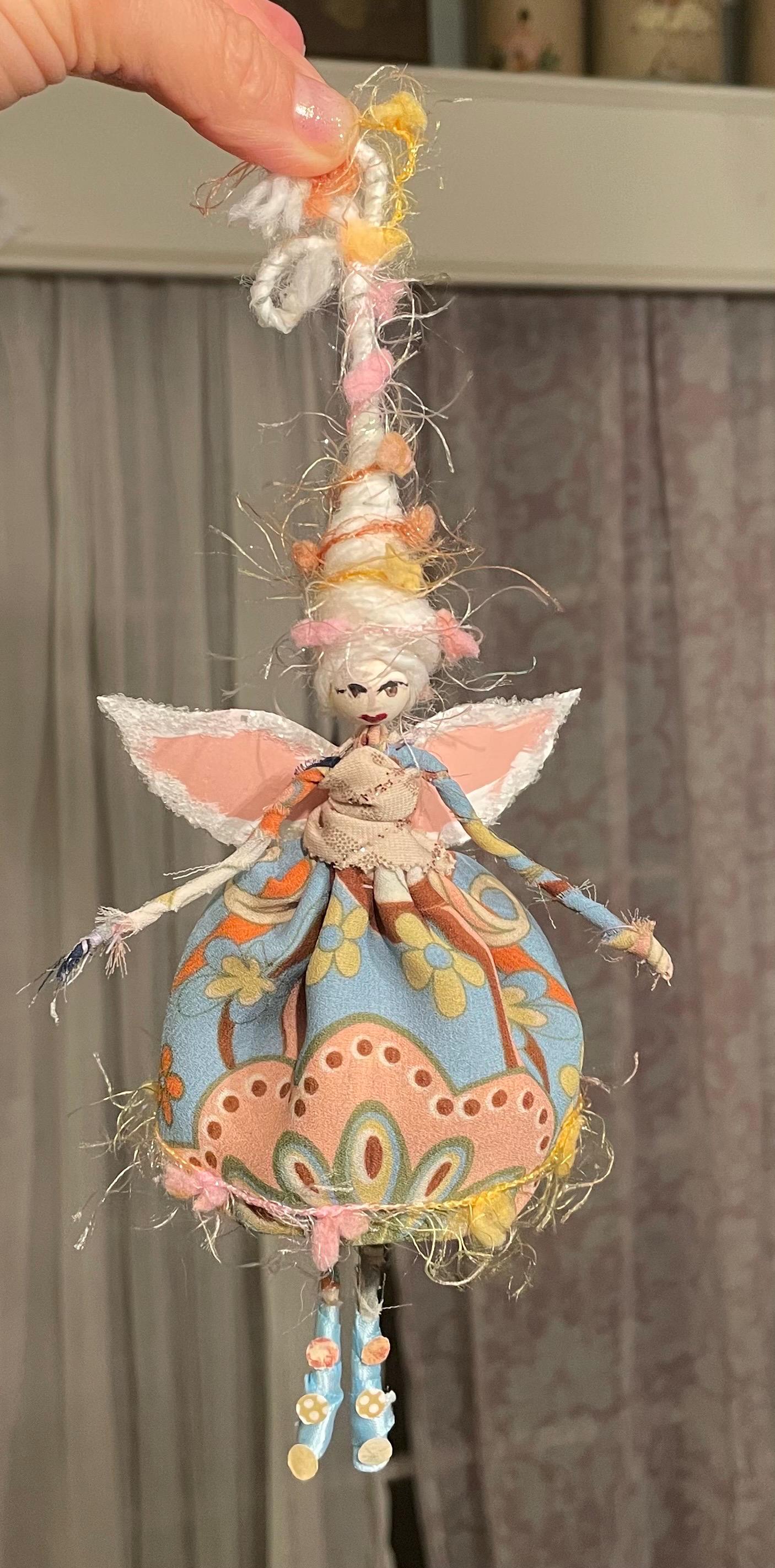 Handmade Celebration Fairy Ornament: Retro Pom Doll, 9-Inch Tall Tassel Fairy