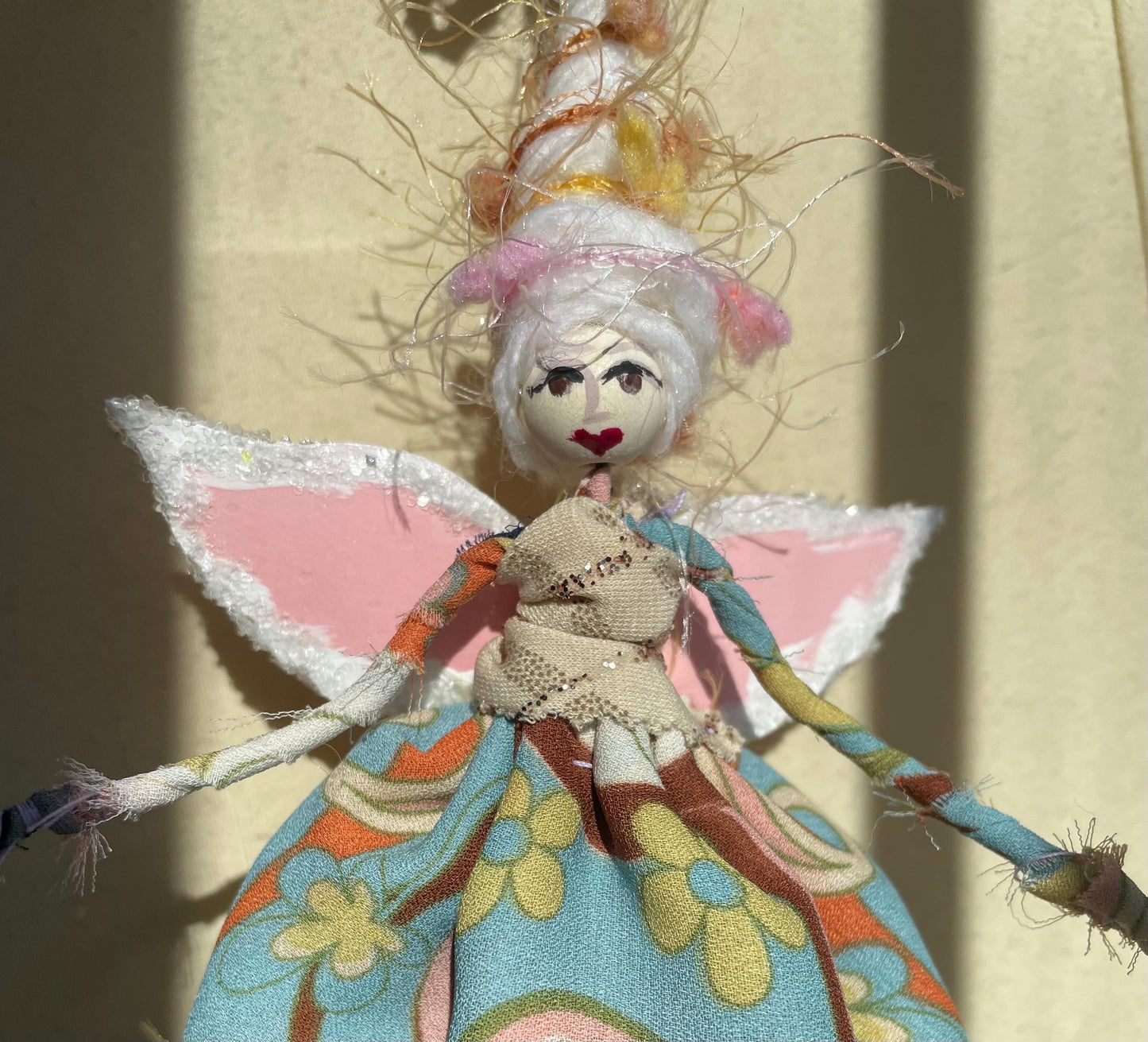 Handmade Celebration Fairy Ornament: Retro Pom Doll, 9-Inch Tall Tassel Fairy
