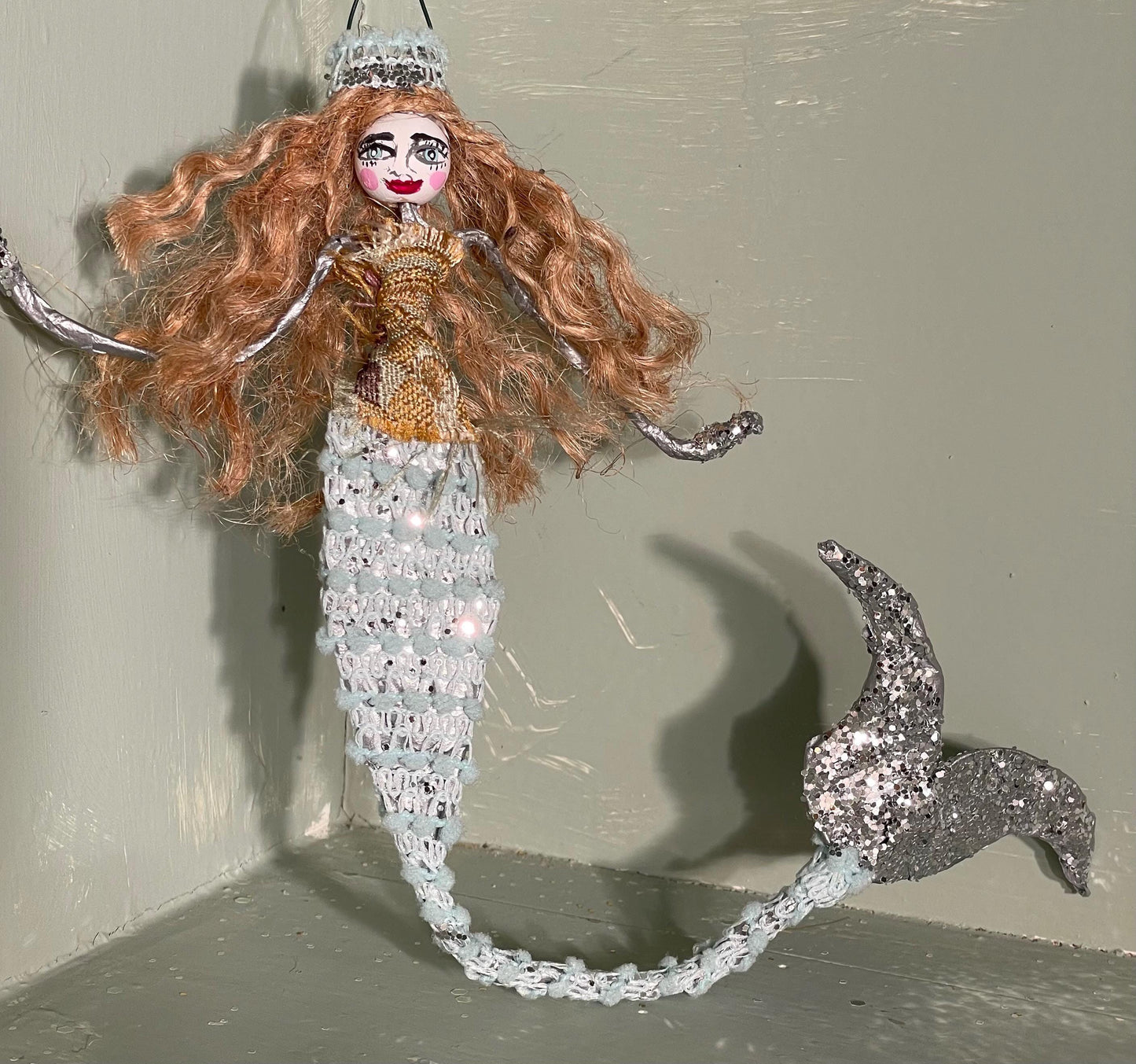 Mystical Mermaid Ornament: Handmade Glamorous Sea Hag with Glitter Scales and Tail
