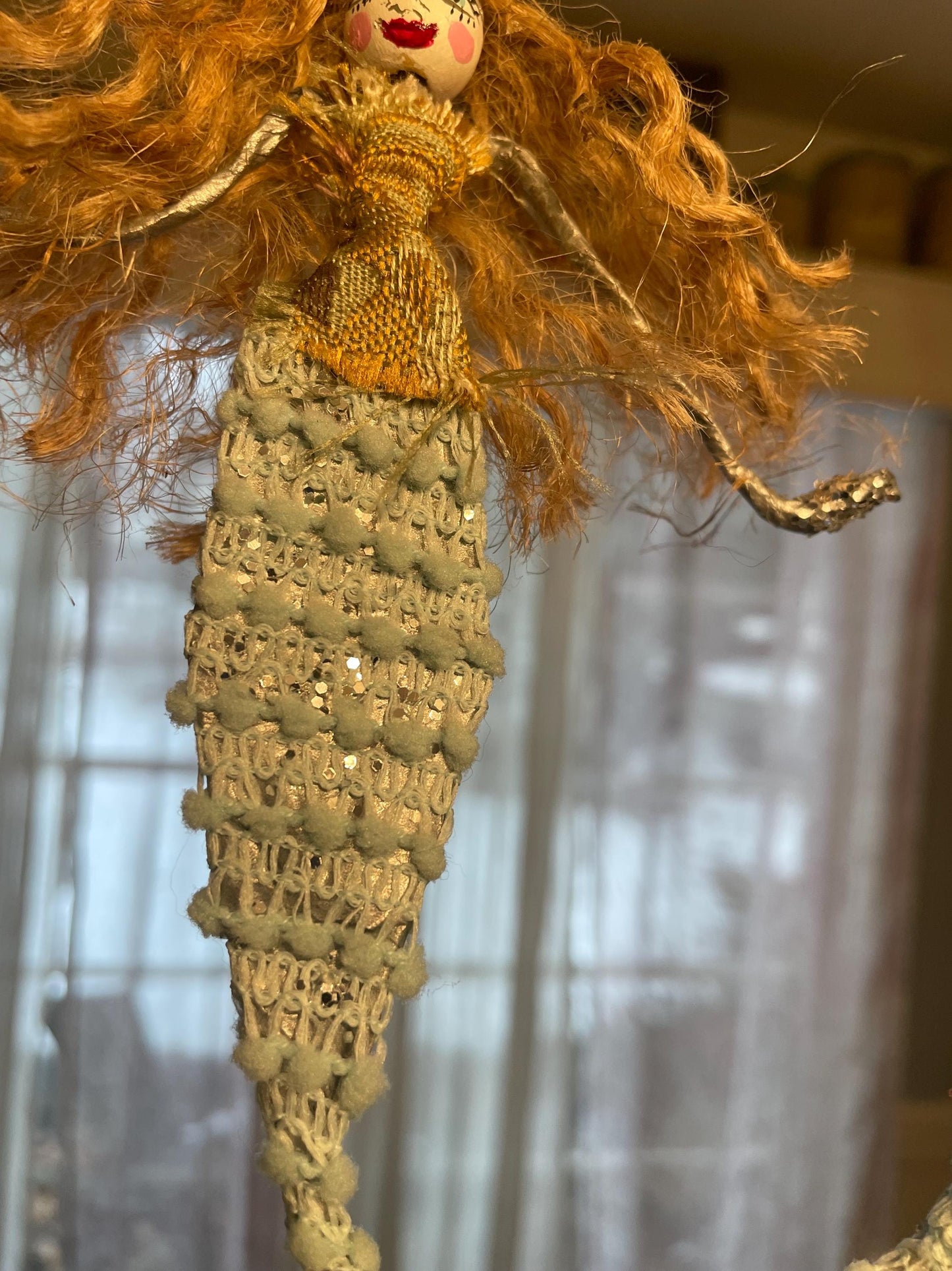 Mystical Mermaid Ornament: Handmade Glamorous Sea Hag with Glitter Scales and Tail