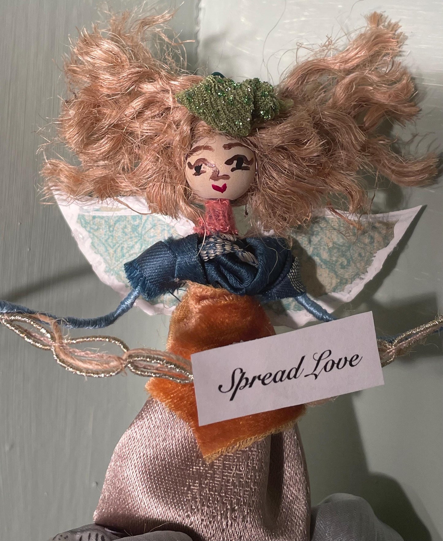 Handmade Boho Fairy: Vintage Silk and Velvet Doll Ornament 6 Inches.