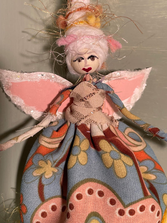 Handmade Celebration Fairy Ornament: Retro Pom Doll, 9-Inch Tall Tassel Fairy