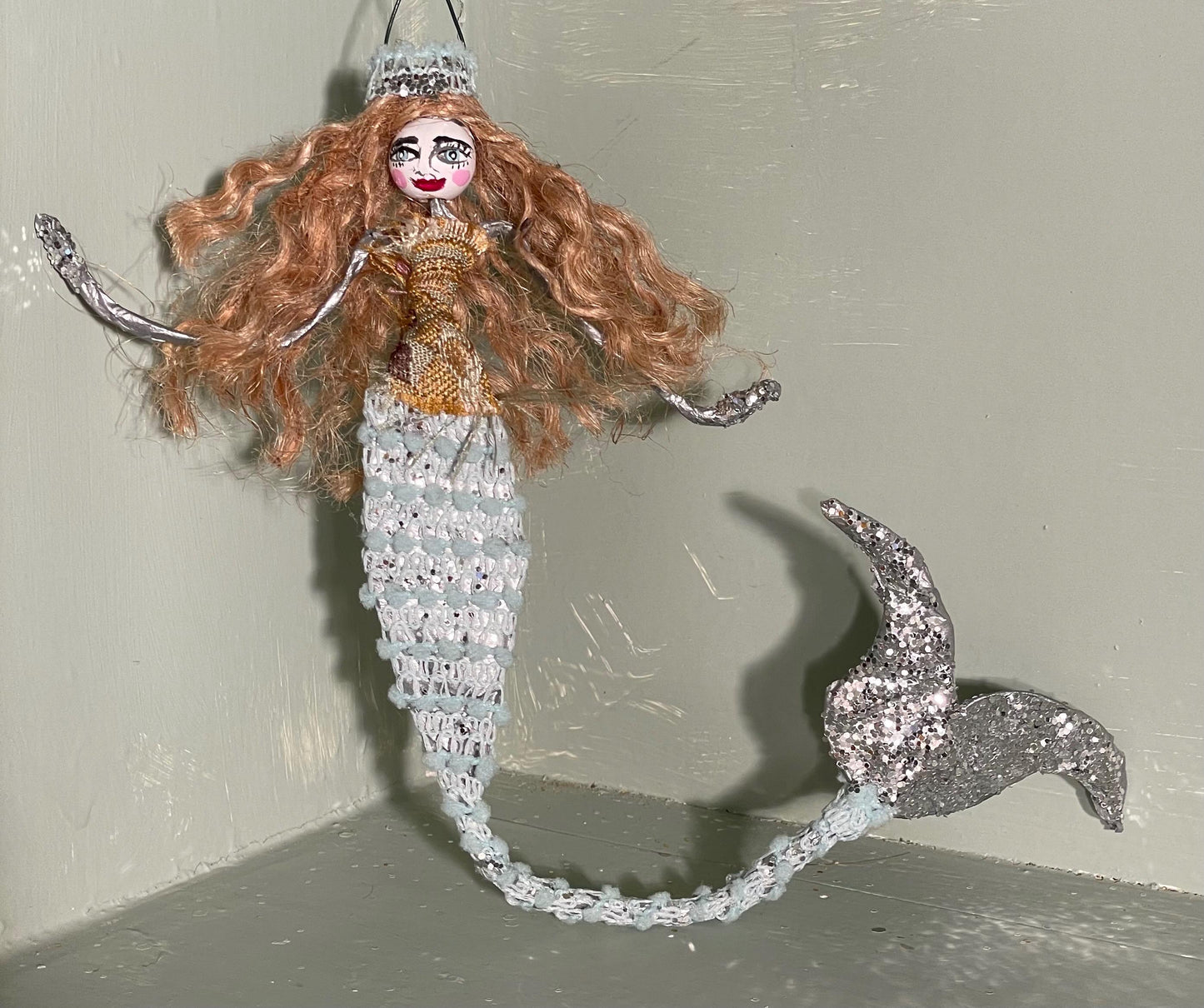 Mystical Mermaid Ornament: Handmade Glamorous Sea Hag with Glitter Scales and Tail