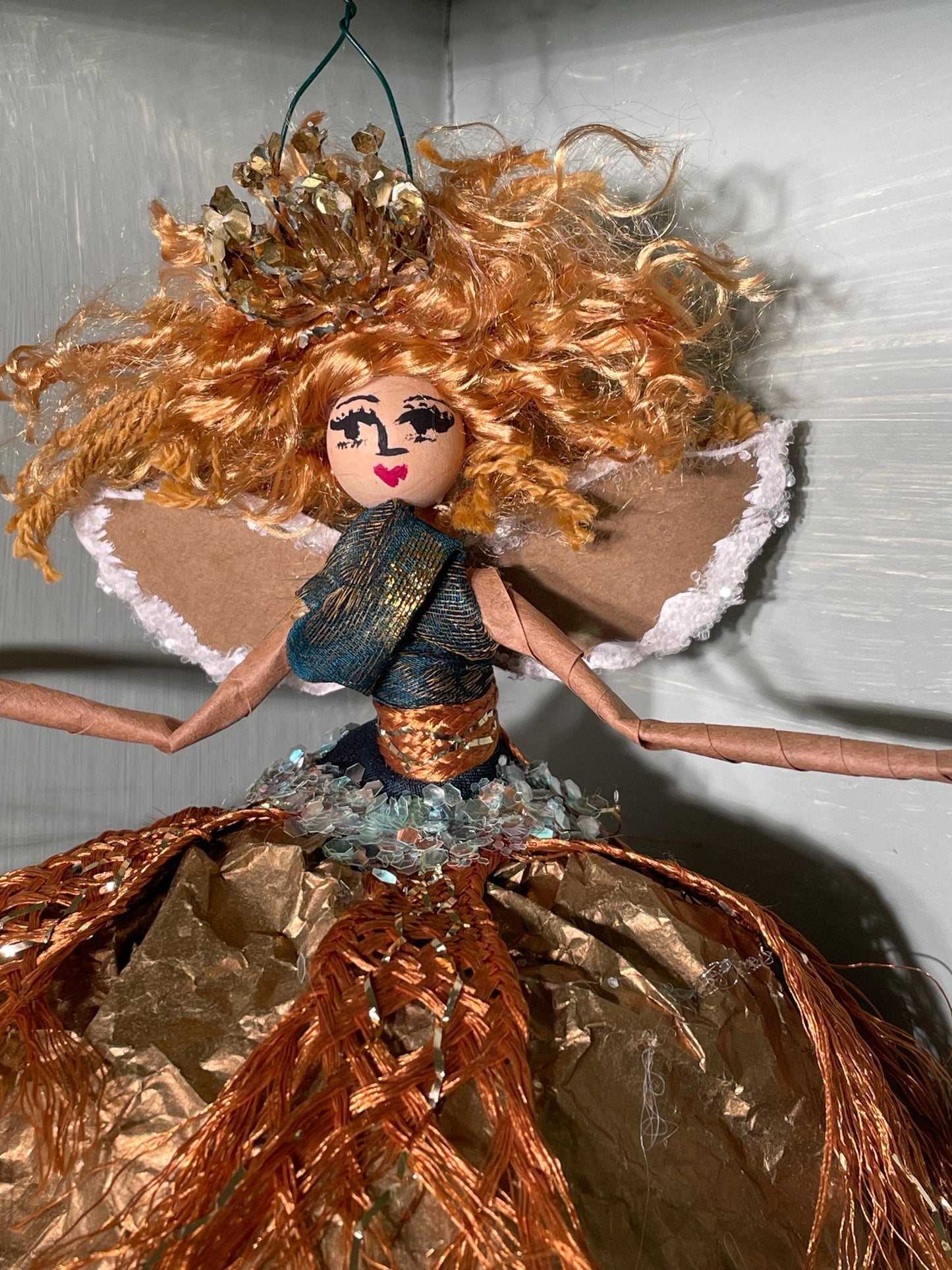 Handmade Glamour Girl Golden Fringe Fairy Ornament 10 inches