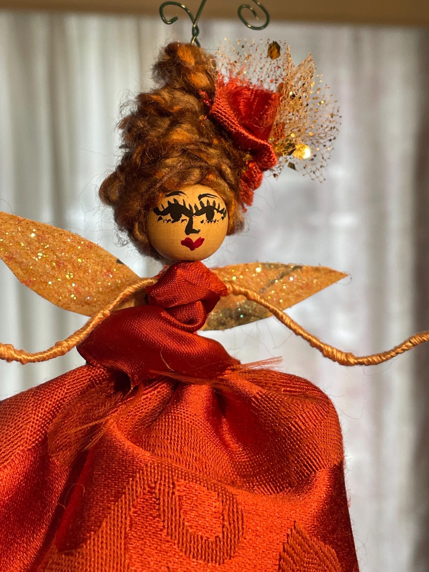 Lady in Red Fairy Ornament:Handmade Satin and Sass 8 inches tall