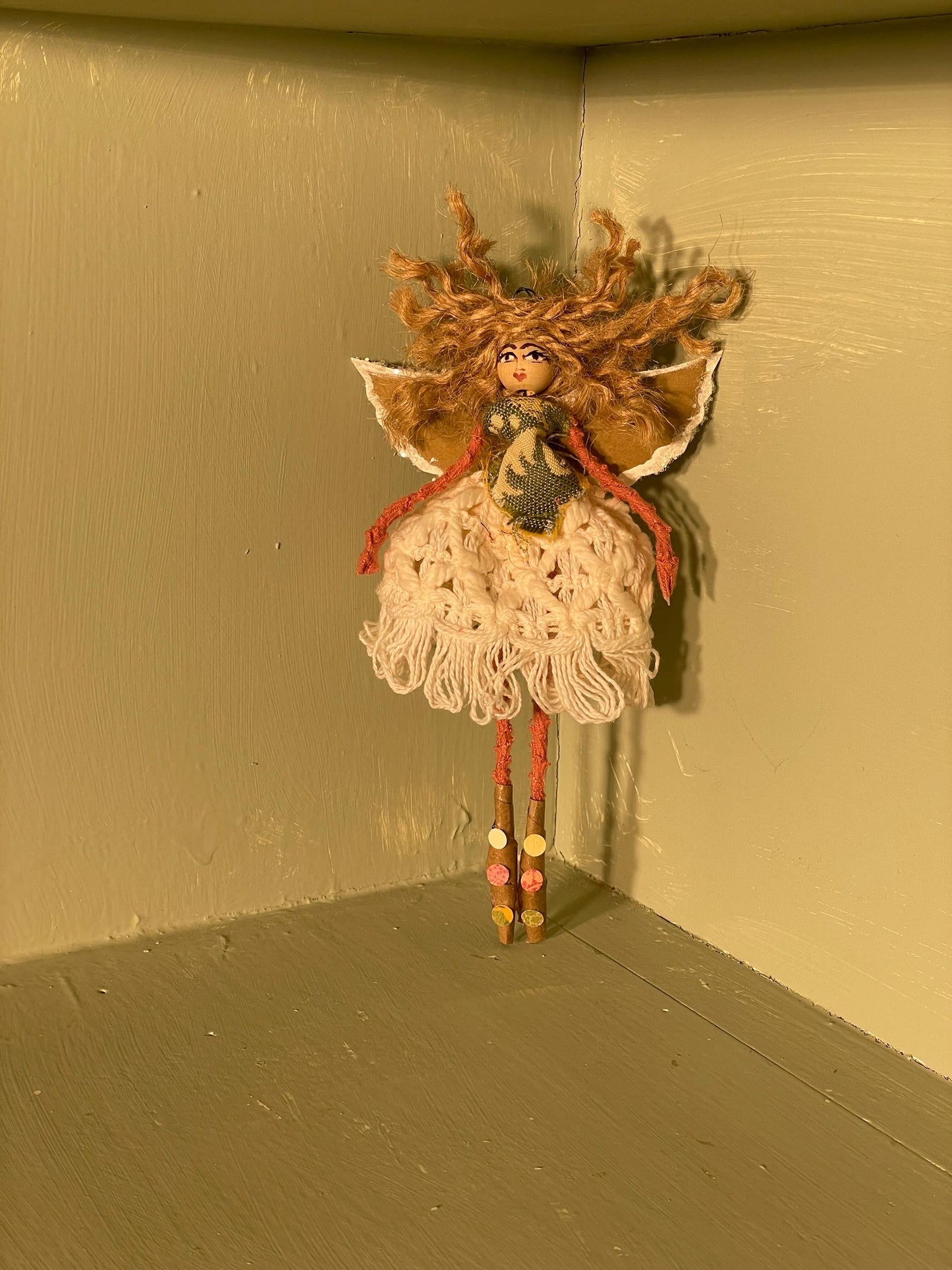 Spread Love Fairy Ornament: Handmade Happy Spirit Doll 7 inches tall.