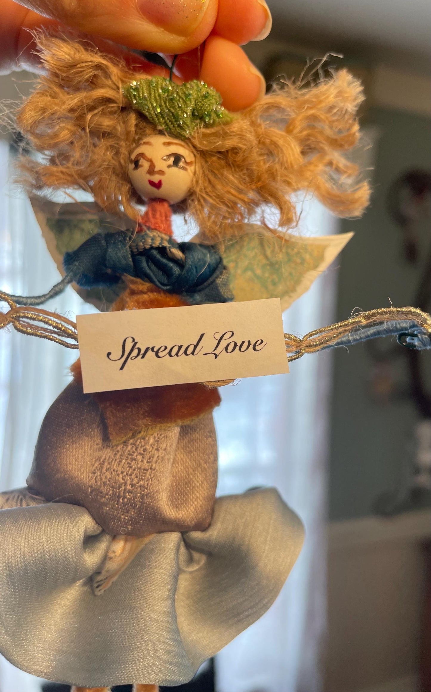 Custom Fairy Ornament: Velvet Silk Vintage Doll, 6 Inch Tall Message Fairy