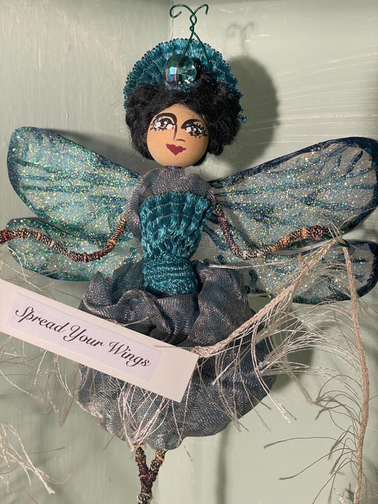 Handmade Dragonfly Fairy Doll: Spread Your Wings Inspirational Message.