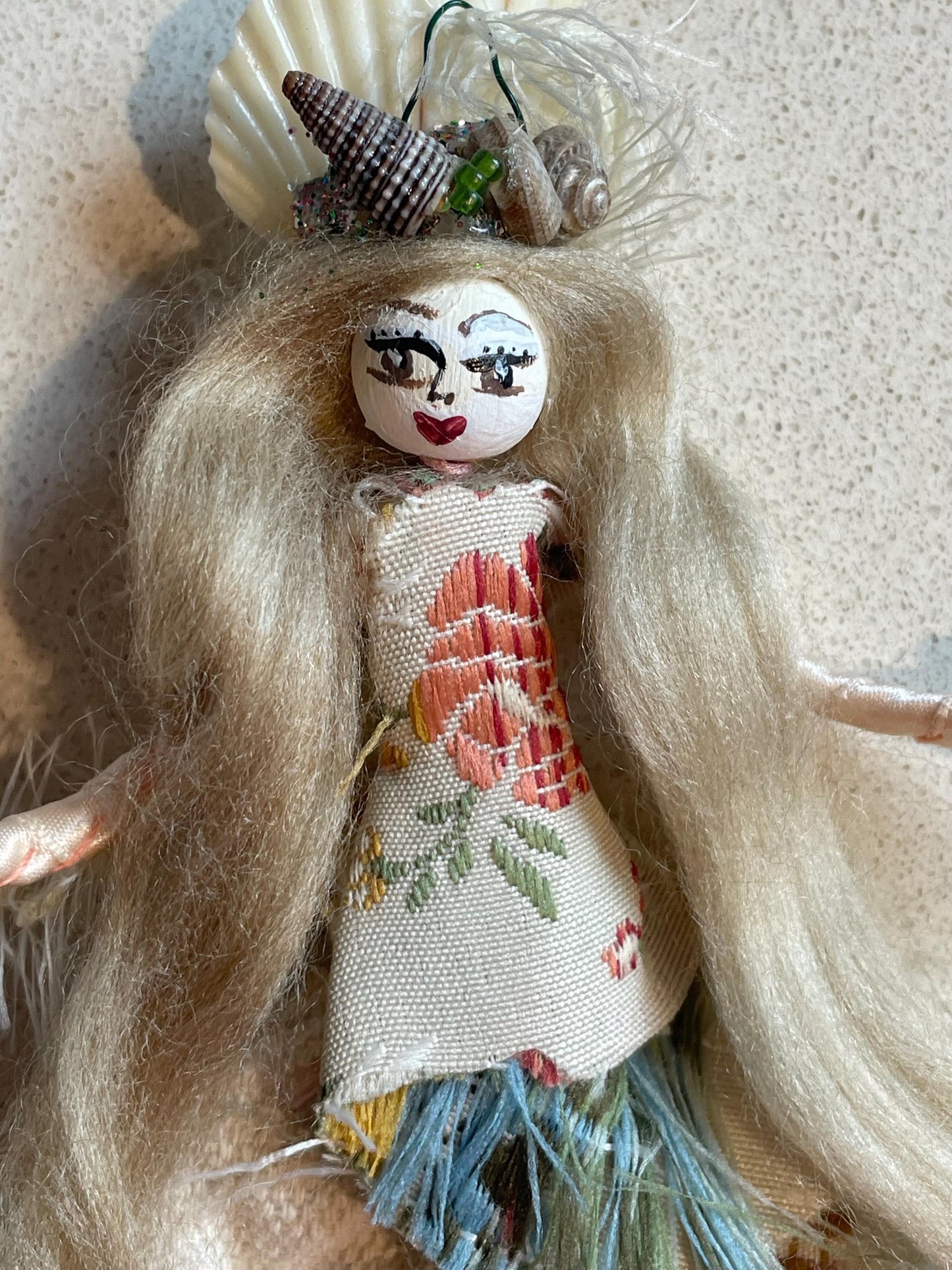 Mermaids and Margaritas: Handmade Doll withEmbroidered Bodice, Seashell Crown, Salty Dog Personality (9.5 inches)