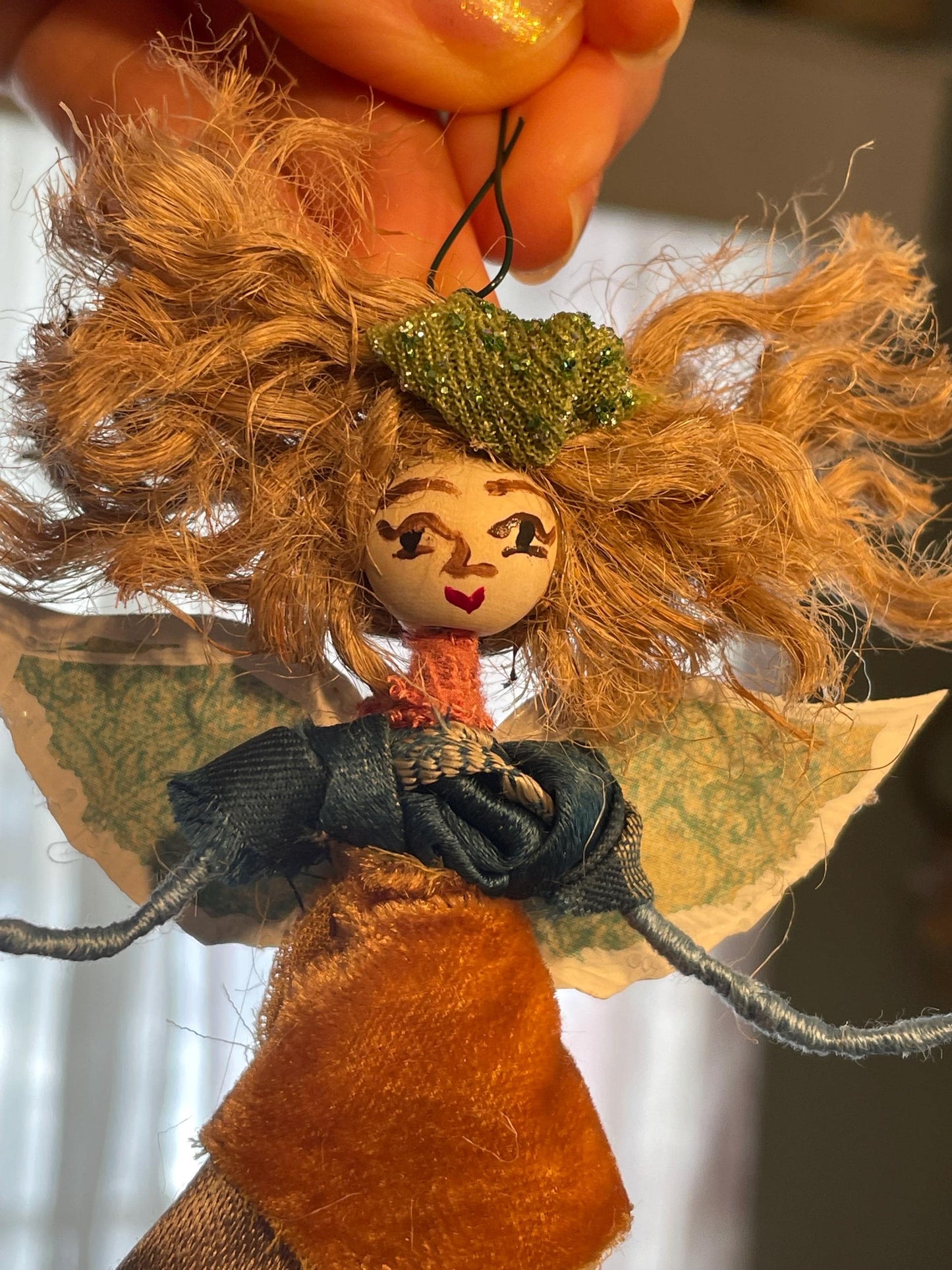 Custom Fairy Ornament: Velvet Silk Vintage Doll, 6 Inch Tall Message Fairy