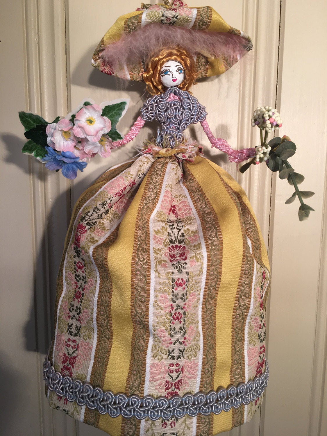 Flower Lady Doll, hand painted original ornamental art , custom made fairies, dolls and ornaments.